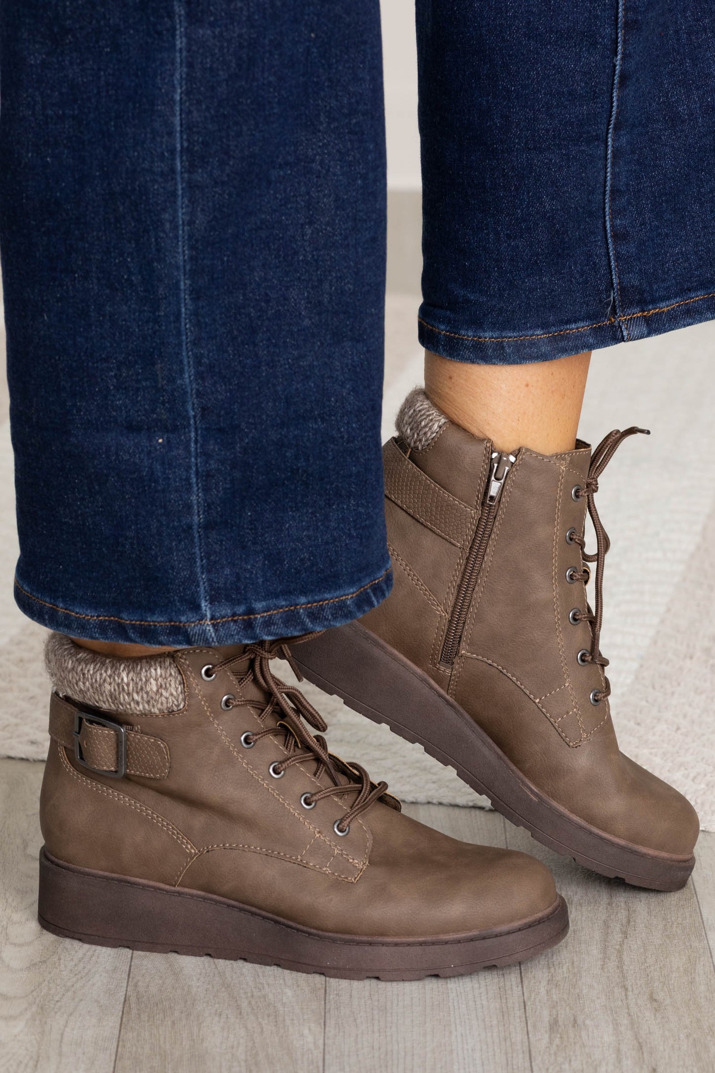 Blowfish Wedge Boots With Sweater Knit Trim