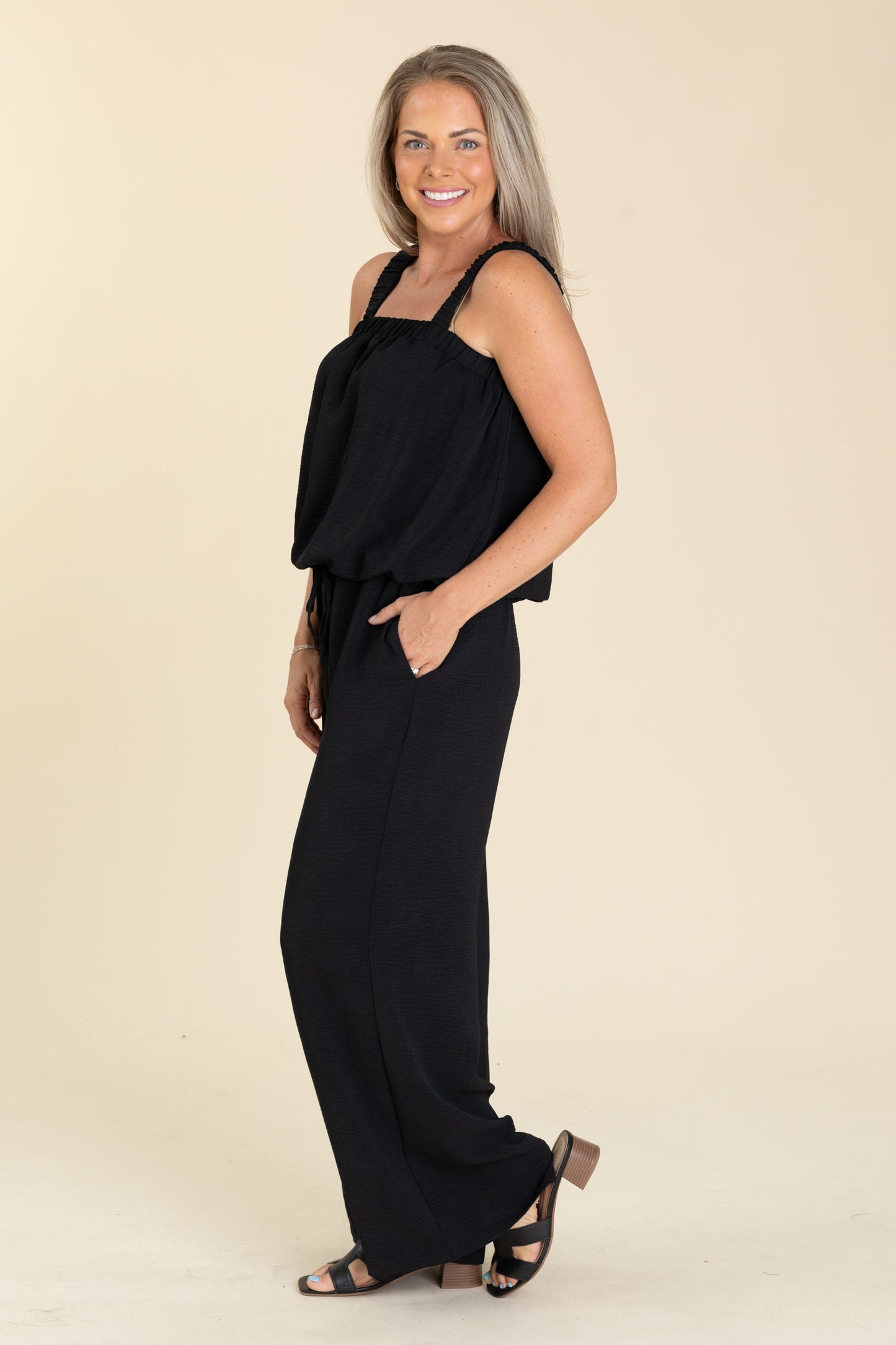 Black Airflow Bubble Hem Top And Pants Set