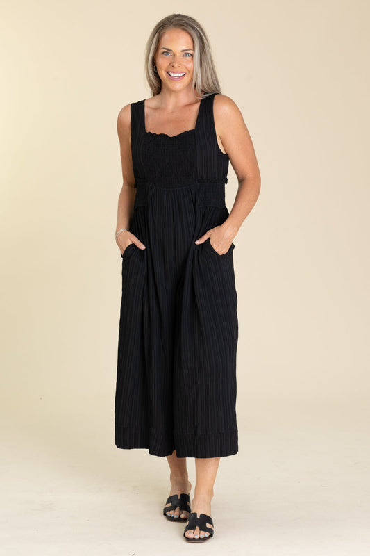 Black Crinkled Fabric Wide Leg Jumpsuit
