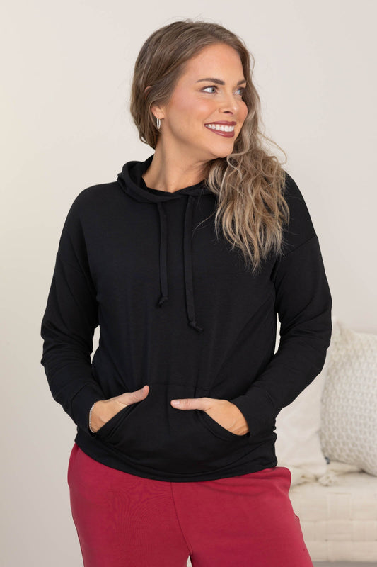 Drawstring Terry Knit Hoodie Tops