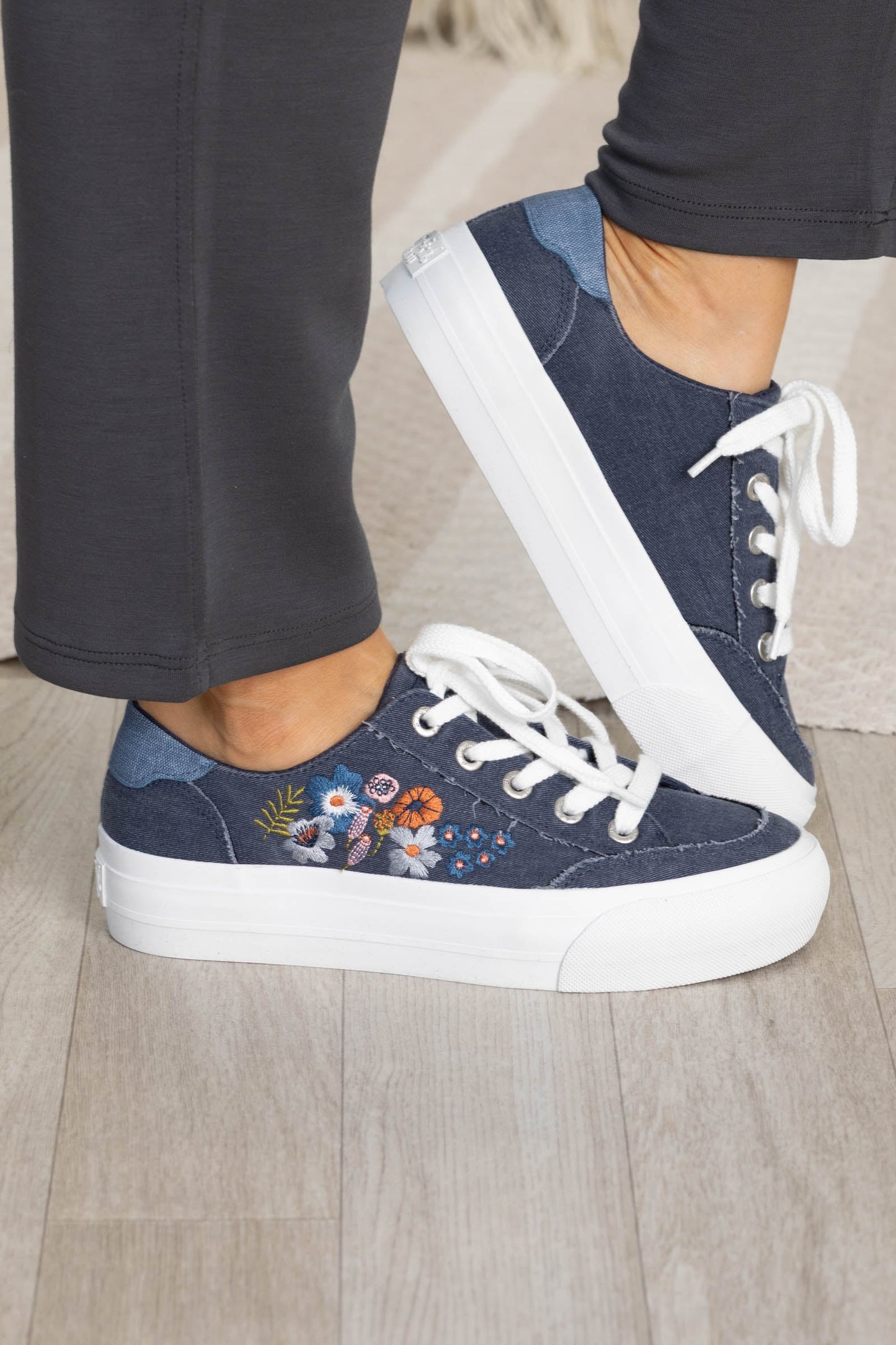 Blowfish Floral Embroidered Platform Sneakers