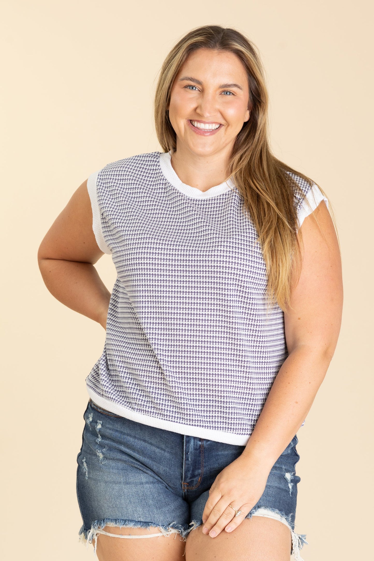 Dusty Purple And White Two Tone Knit Top