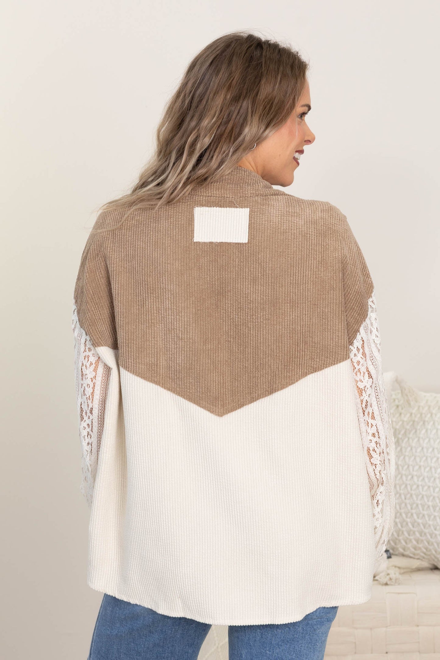 Mocha Corduroy With Ivory Lace Contrast Jacket