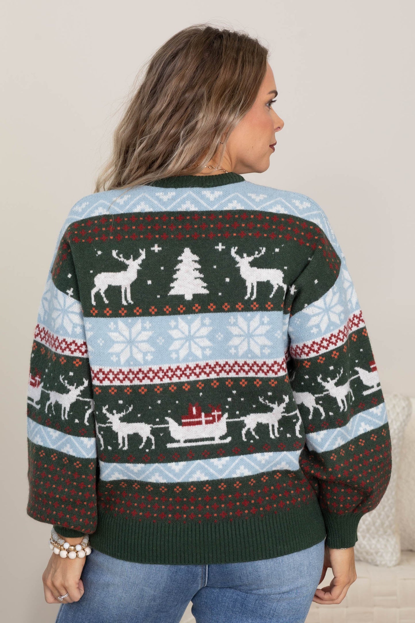 Hunter Green Fair Isle Reindeer Sweater