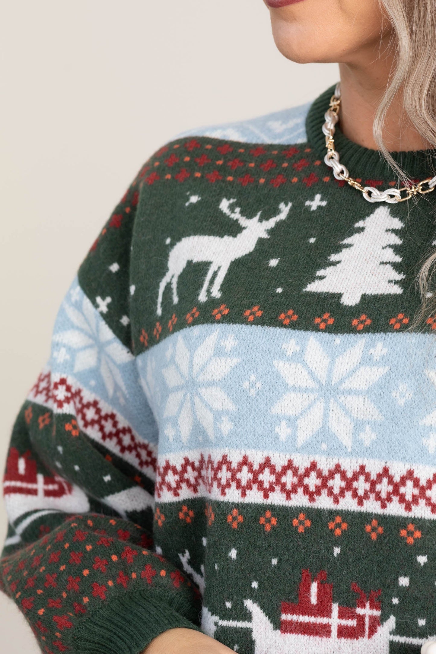 Hunter Green Fair Isle Reindeer Sweater
