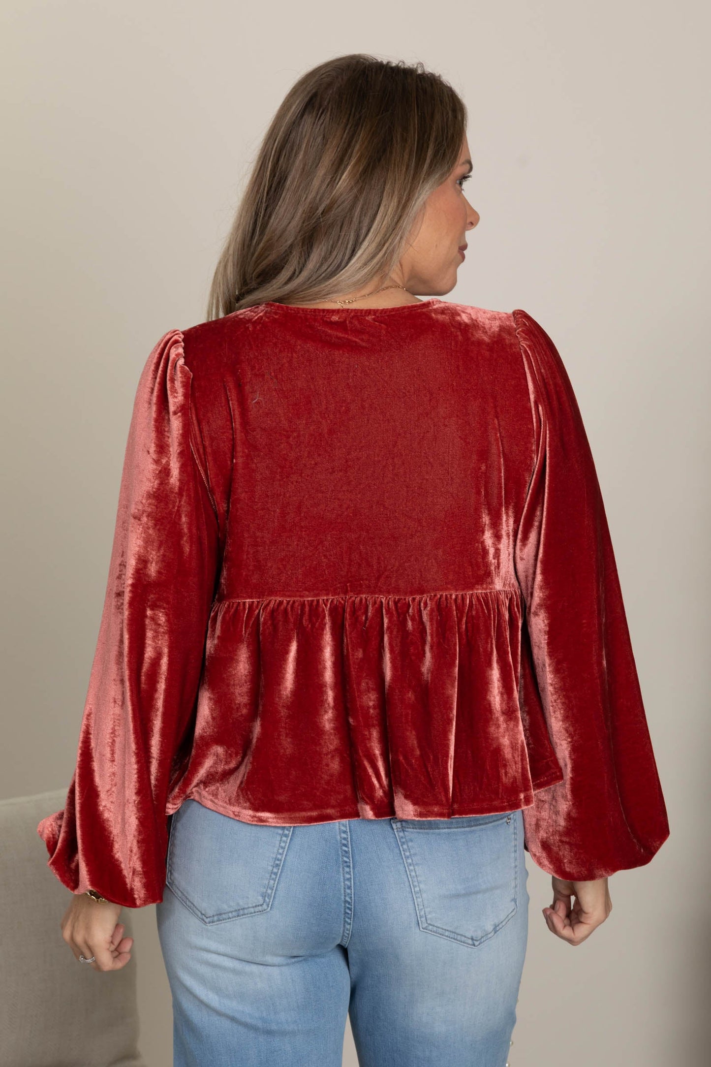 Carmine Front Tie Velvet Knit Blouse