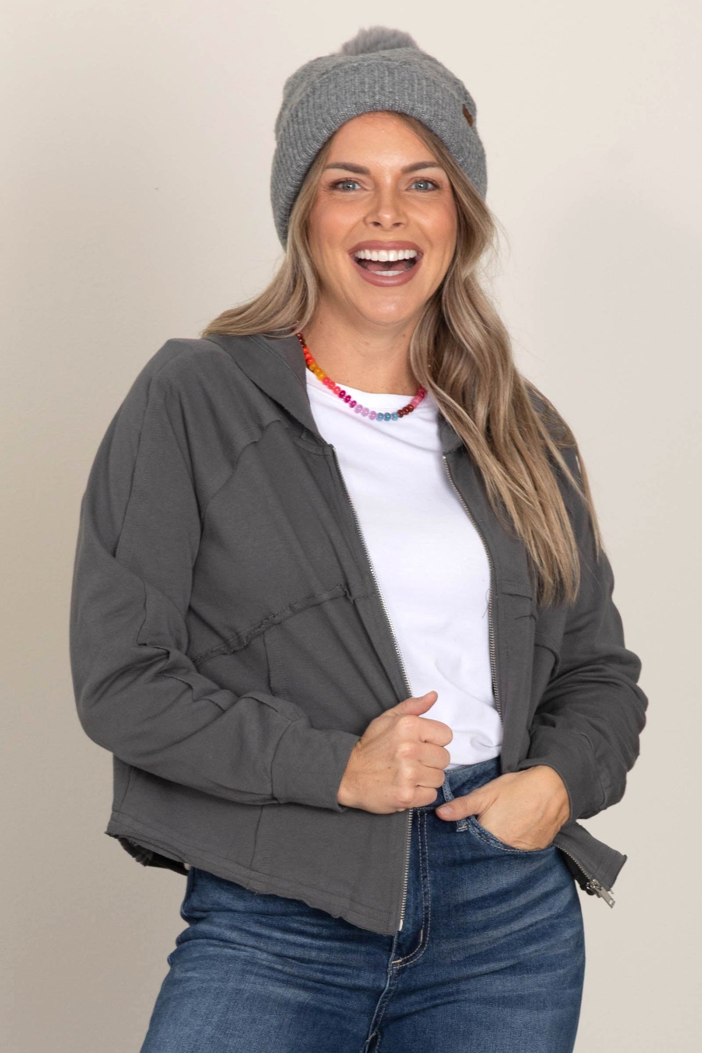 Charcoal Hoodie With Seam Detail