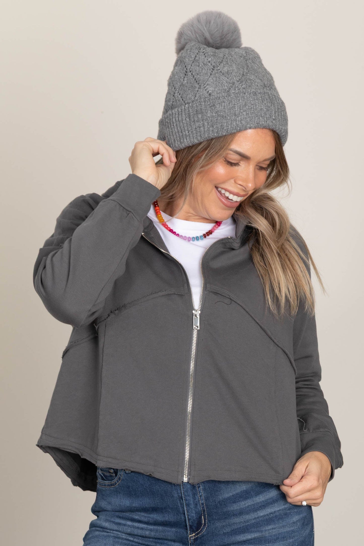 Charcoal Hoodie With Seam Detail