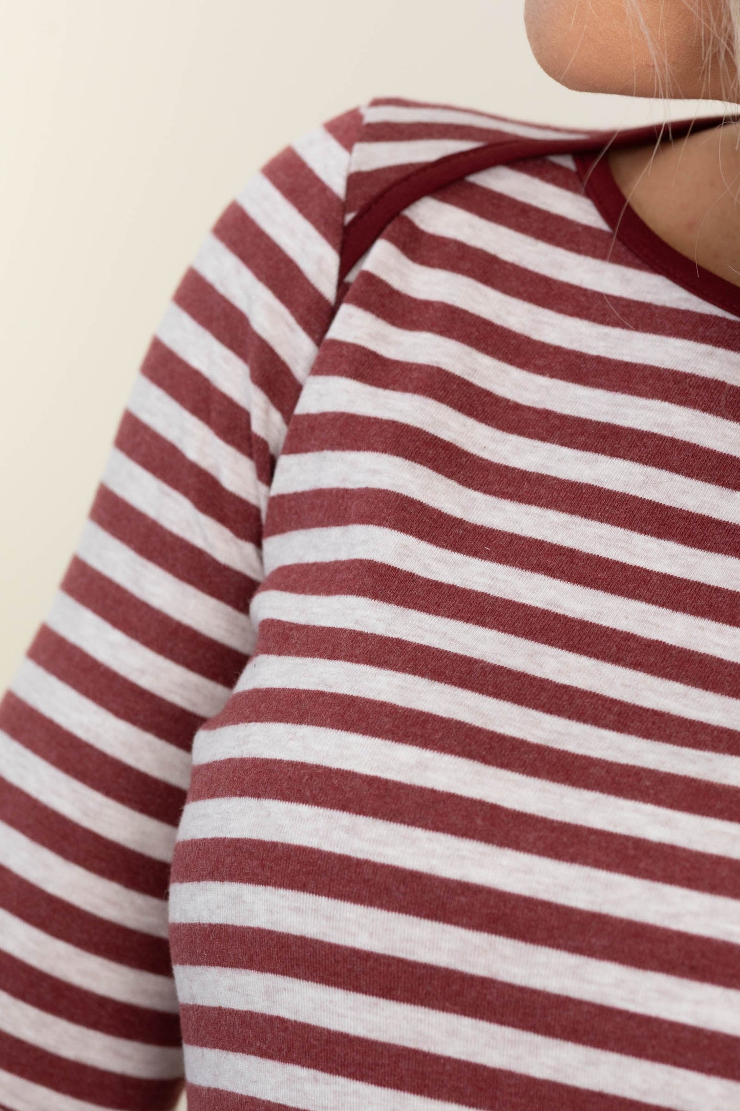 Striped Color Trimmed Long Sleeve Knit Tops