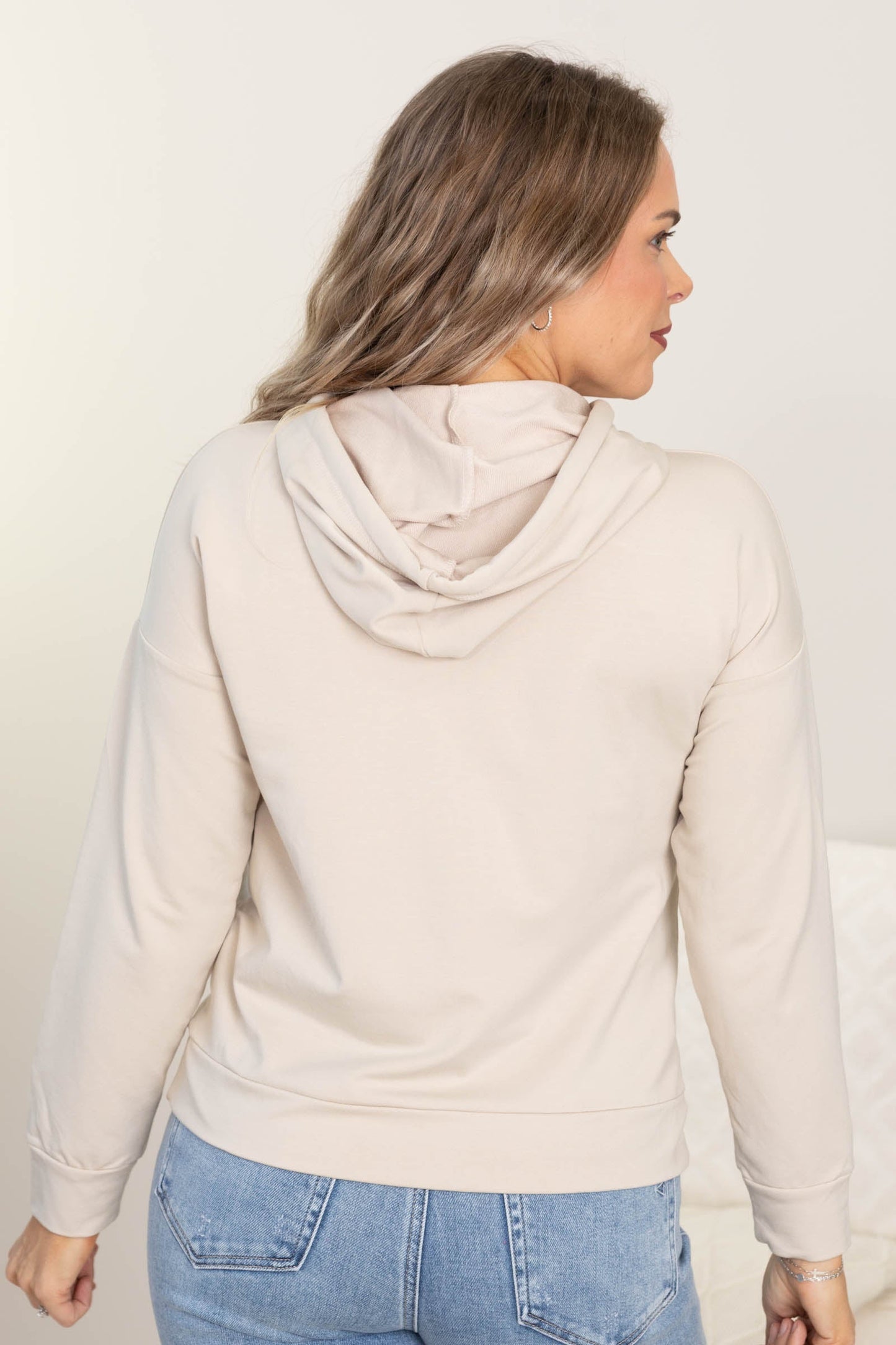 Drawstring Terry Knit Hoodie Tops