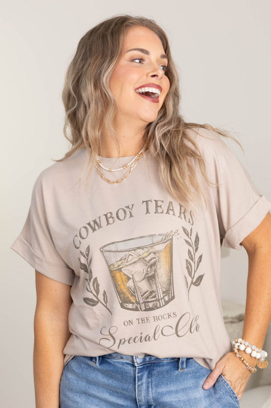 Beige Cowboy Tears Graphic Knit Top