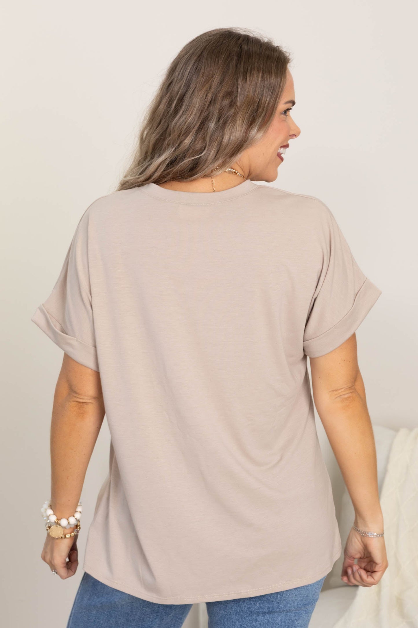 Beige Cowboy Tears Graphic Knit Top