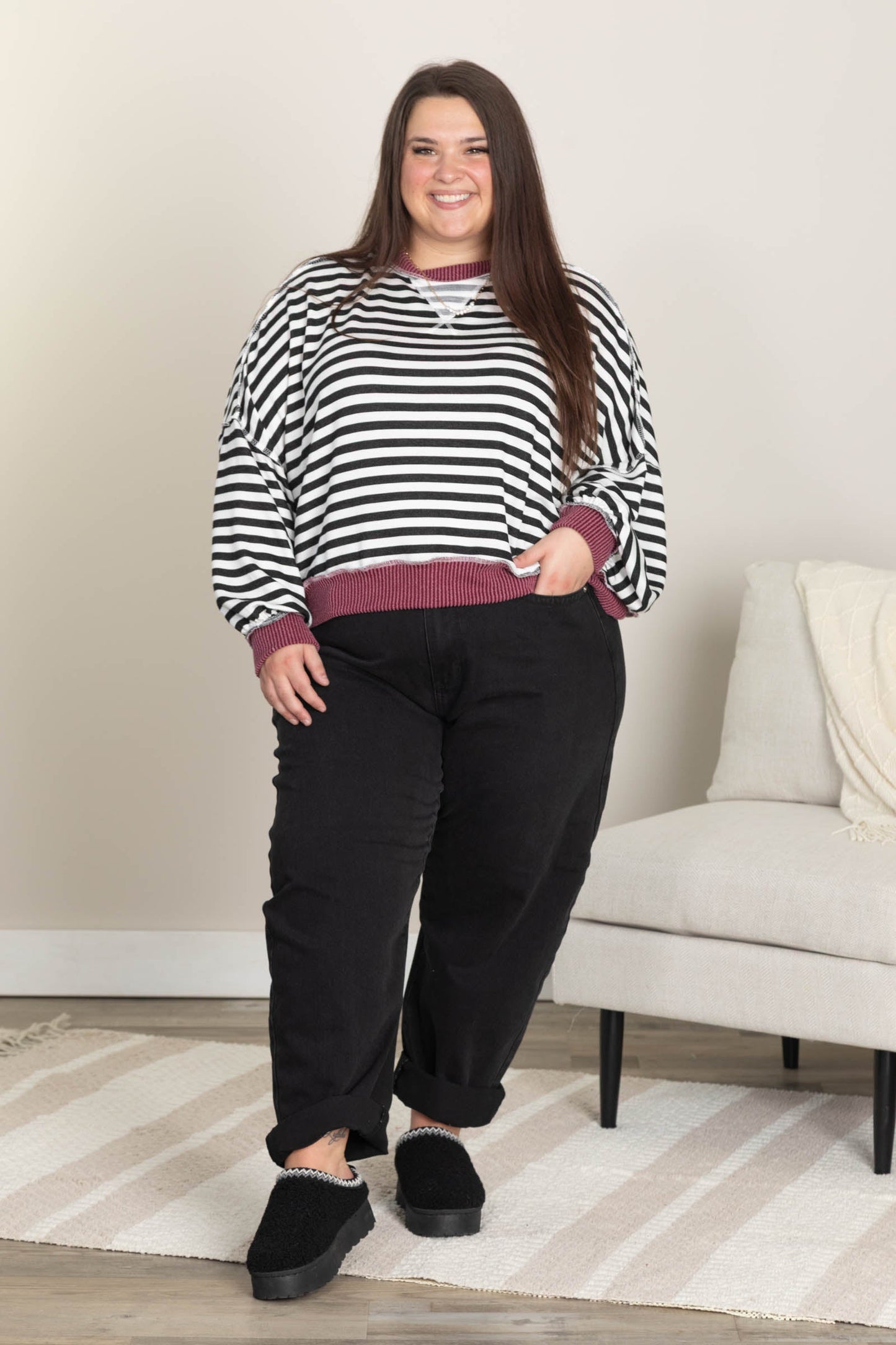 Stripe Drop Shoulder Sweatshirts