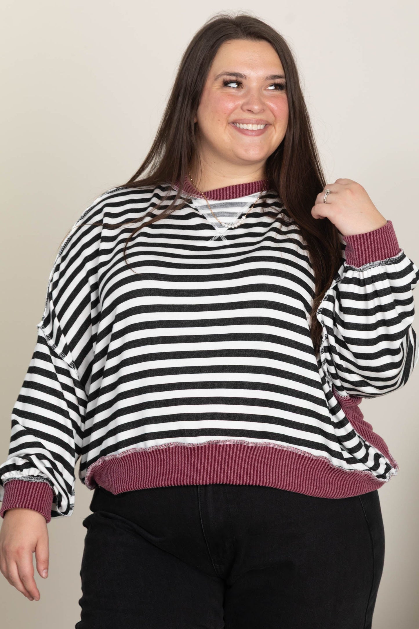 Stripe Drop Shoulder Sweatshirts