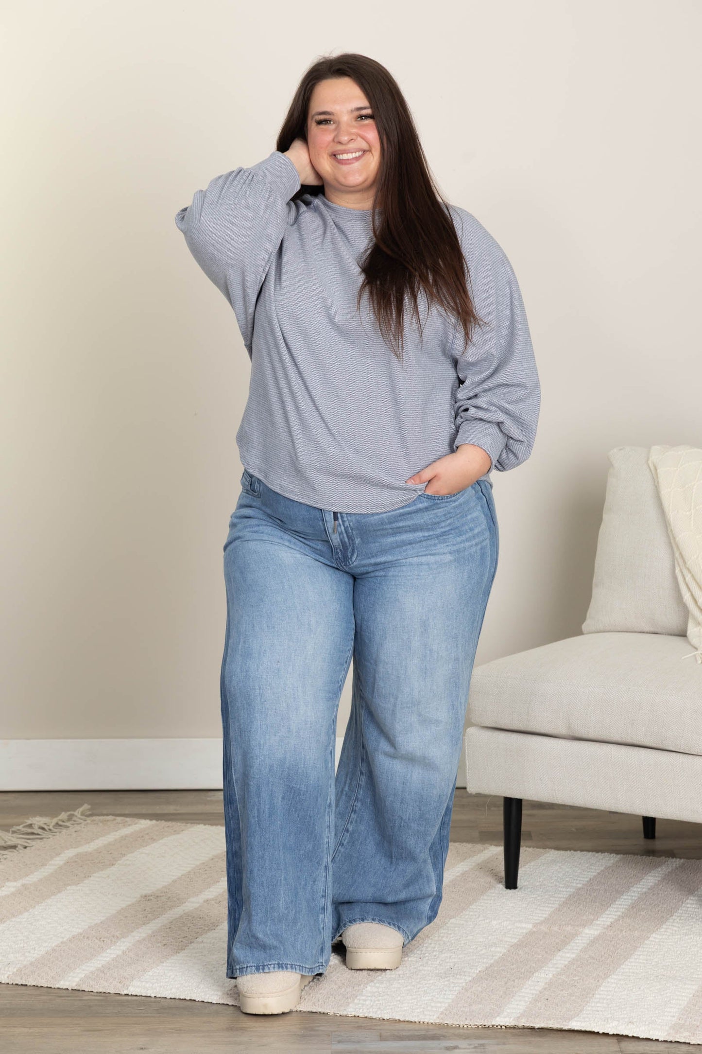 Soft Knit Mini Wave Long Sleeve Tops