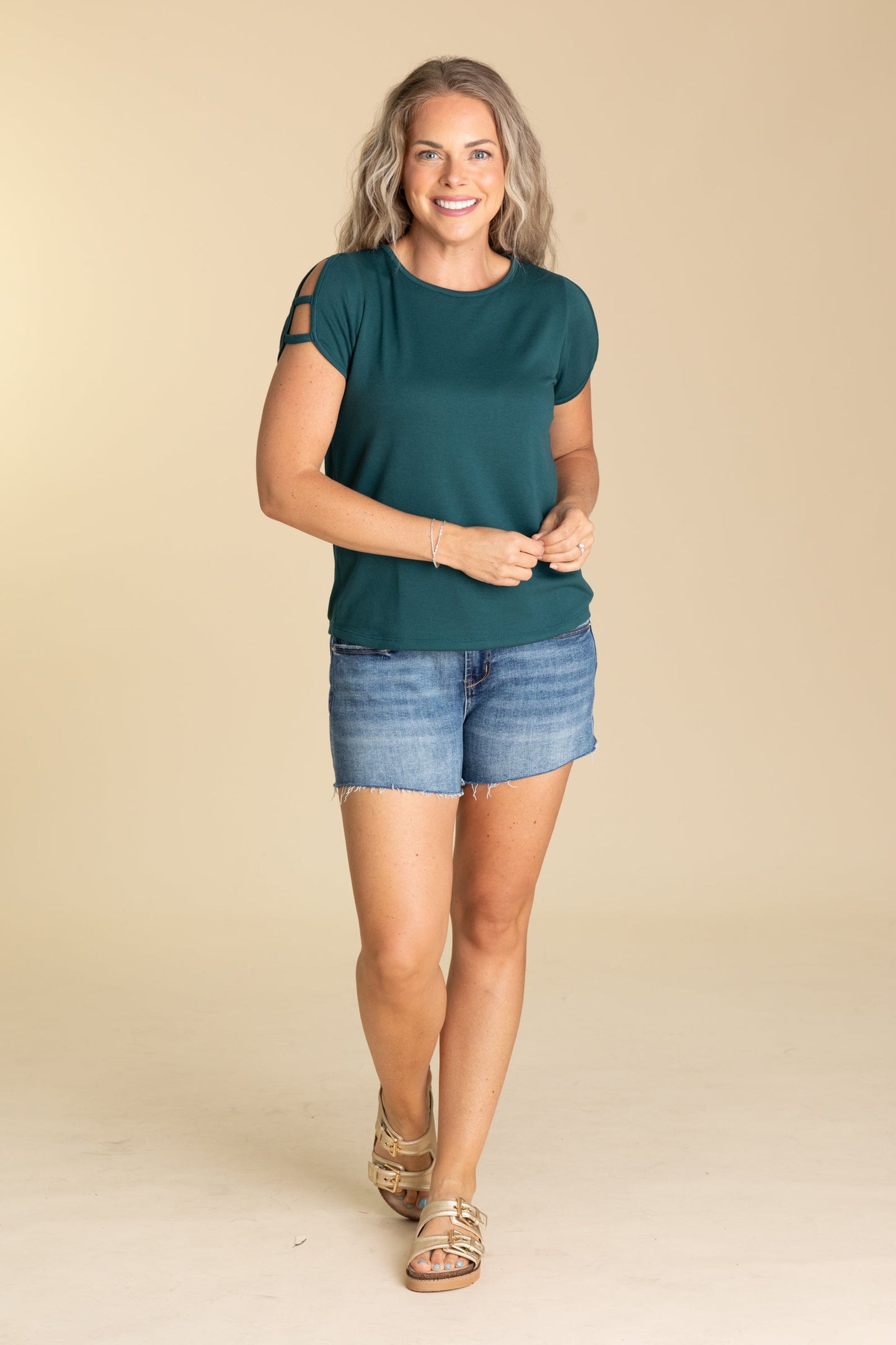 Cut Out Short Sleeve Terry Knit Top