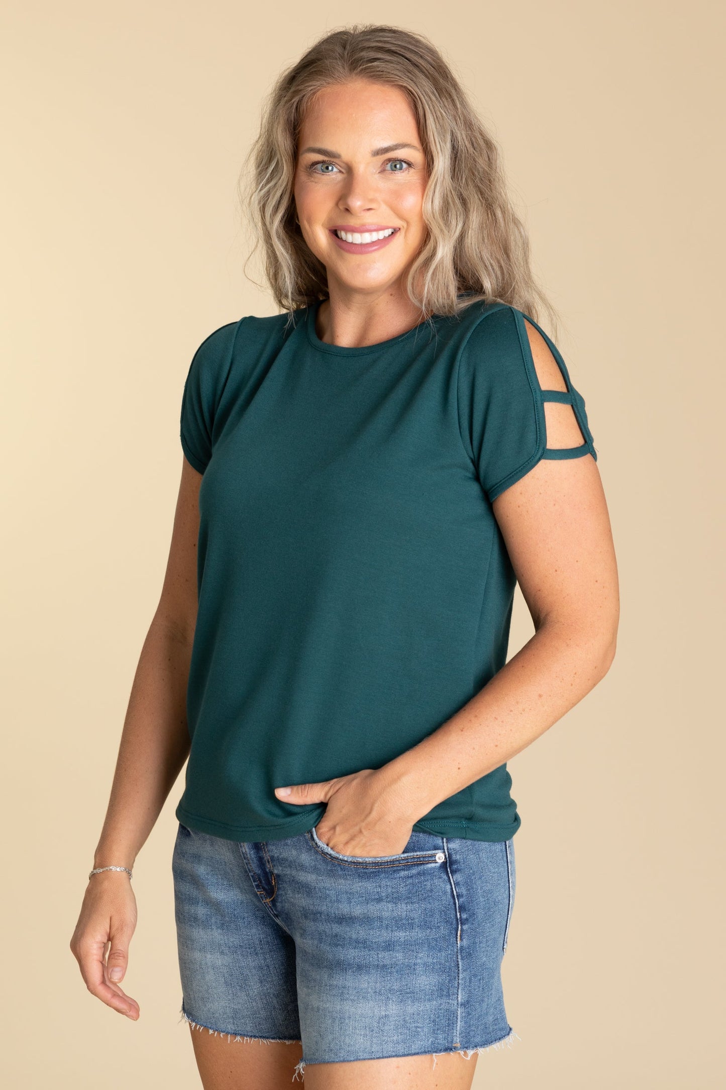 Cut Out Short Sleeve Terry Knit Top