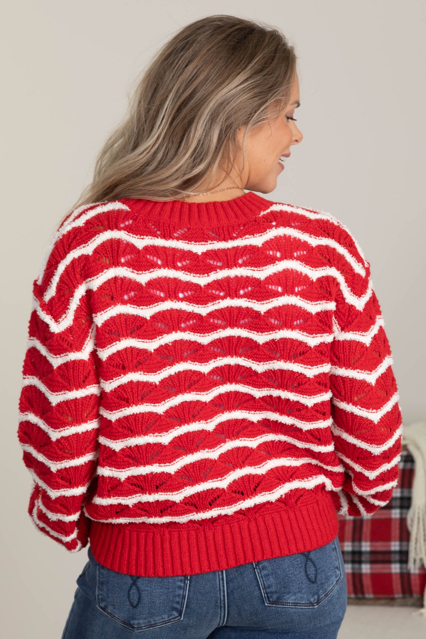 Wavy Stripe Sweaters With Bubble Sleeves