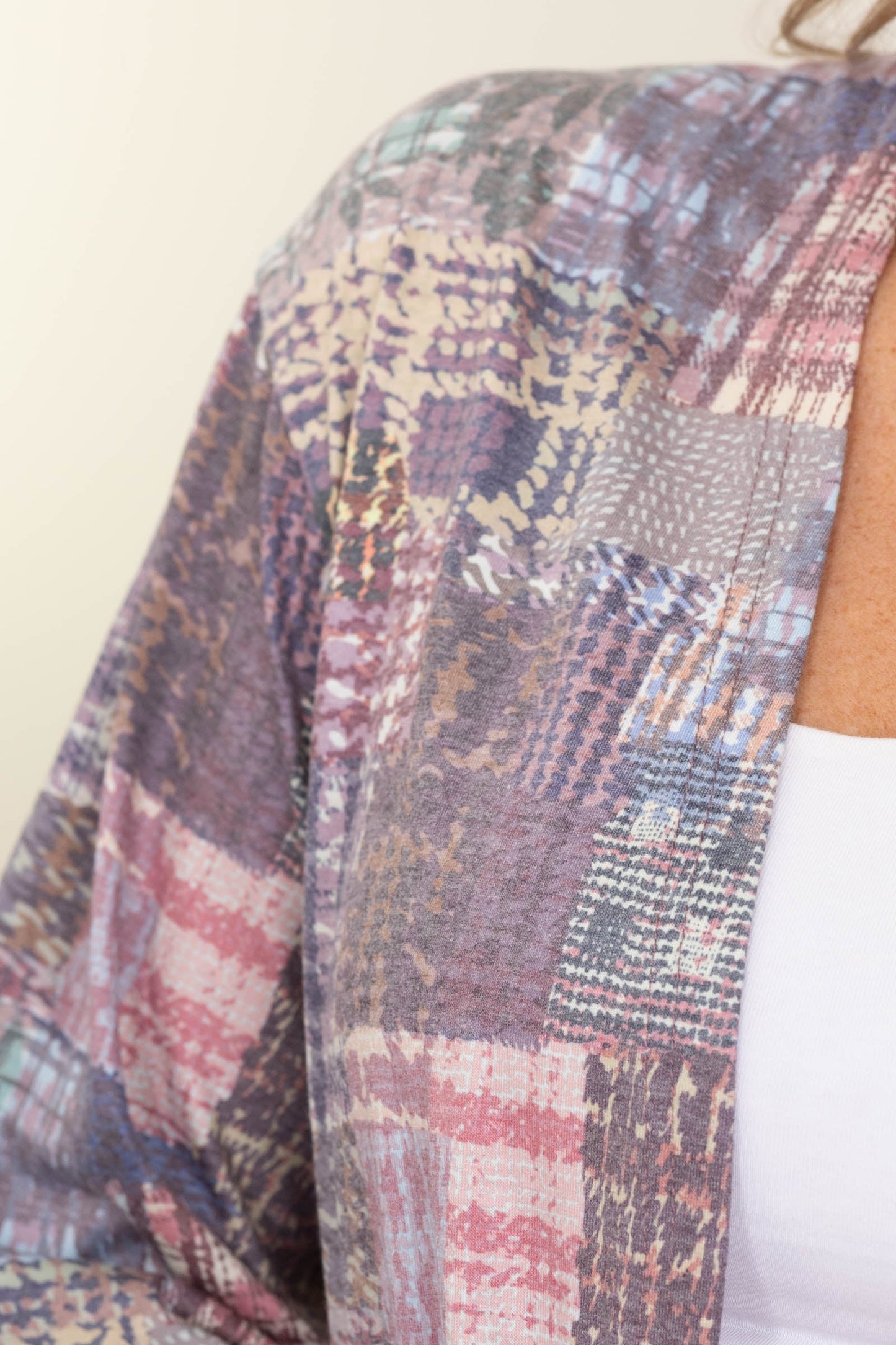 Multicolor Patchwork Plaid Knit Cardigan