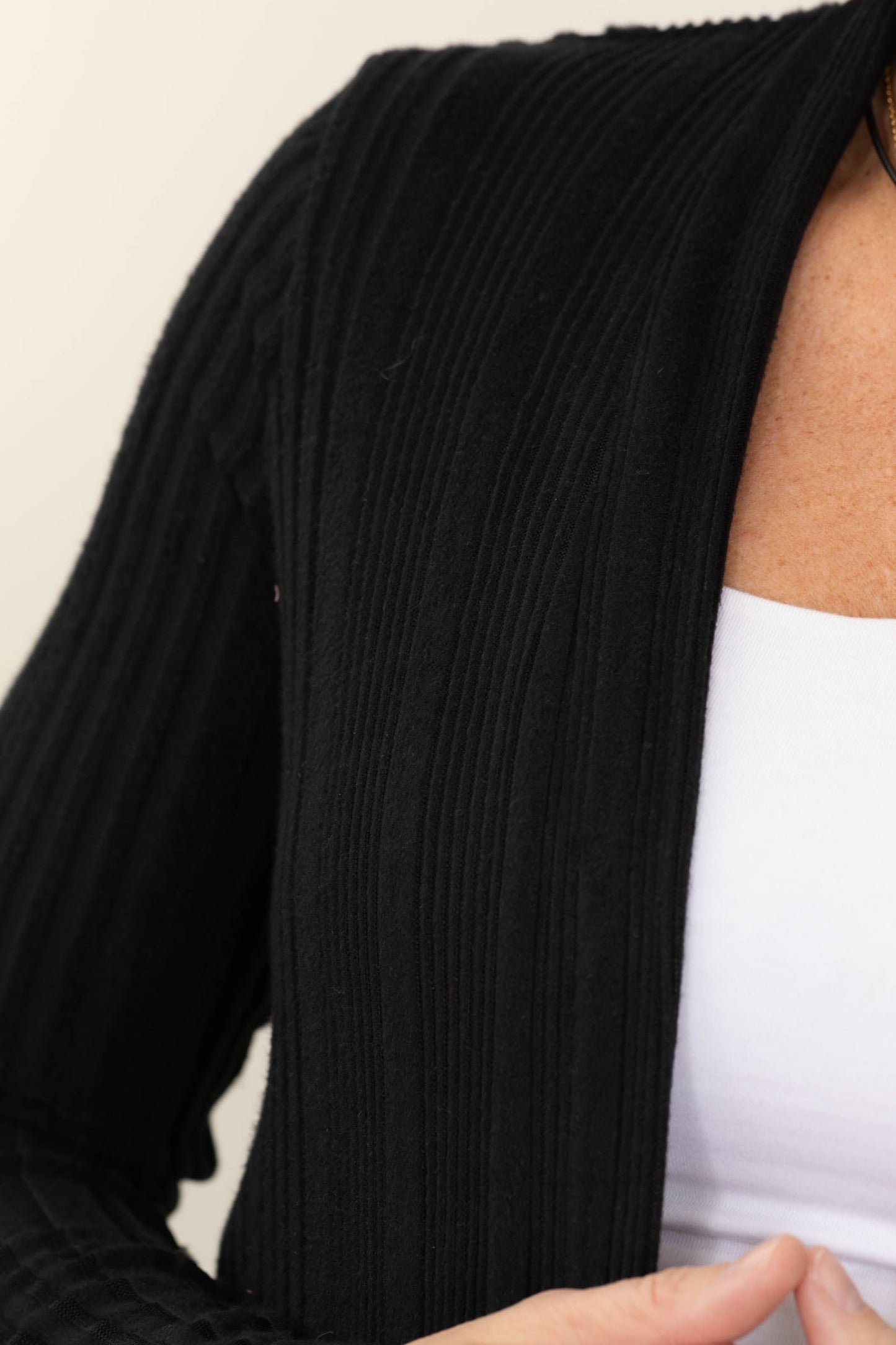 Black Hacci Ribbed Cardigan With Pockets