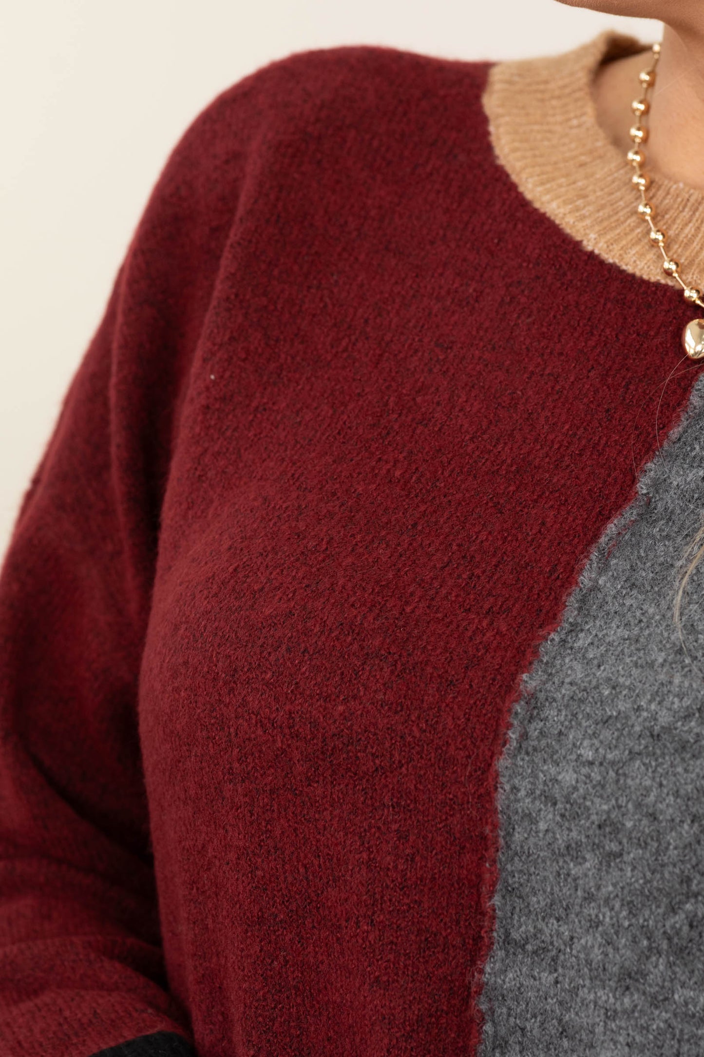 Colorblock Front Seam Long Sleeve Knit Sweaters