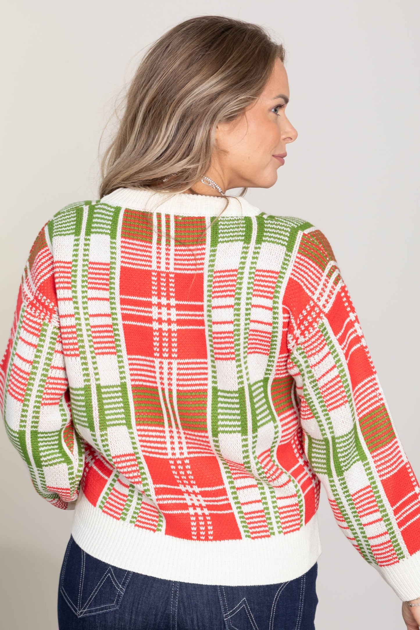 Ivory Christmas Plaid Crewneck Sweater