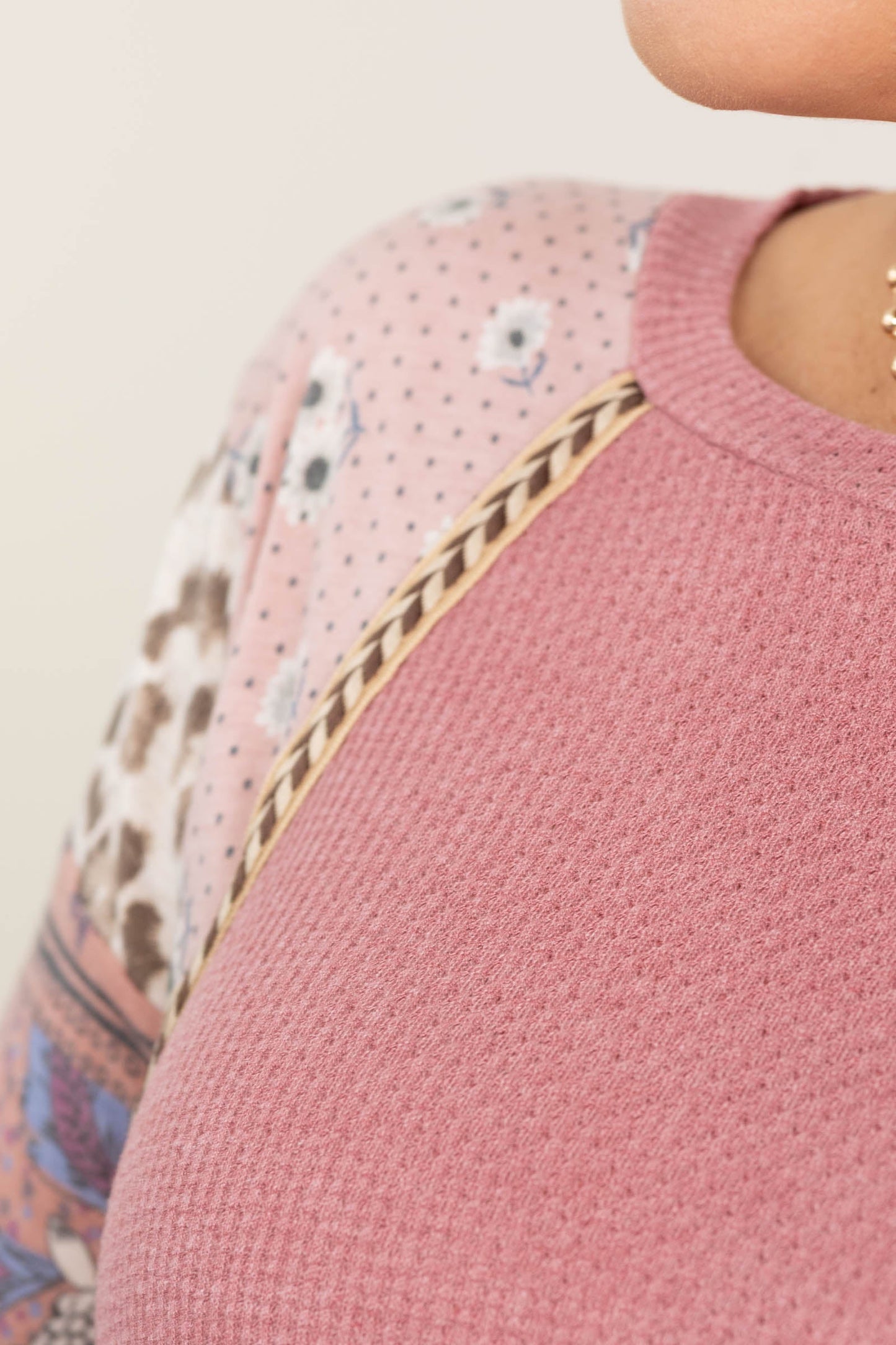 Dusty Rose Rib With Detail Printed Sleeves