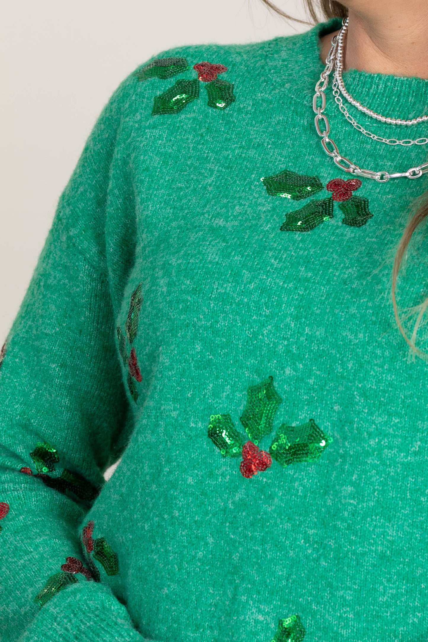 Green With Christmas Leaves Knit Sweater
