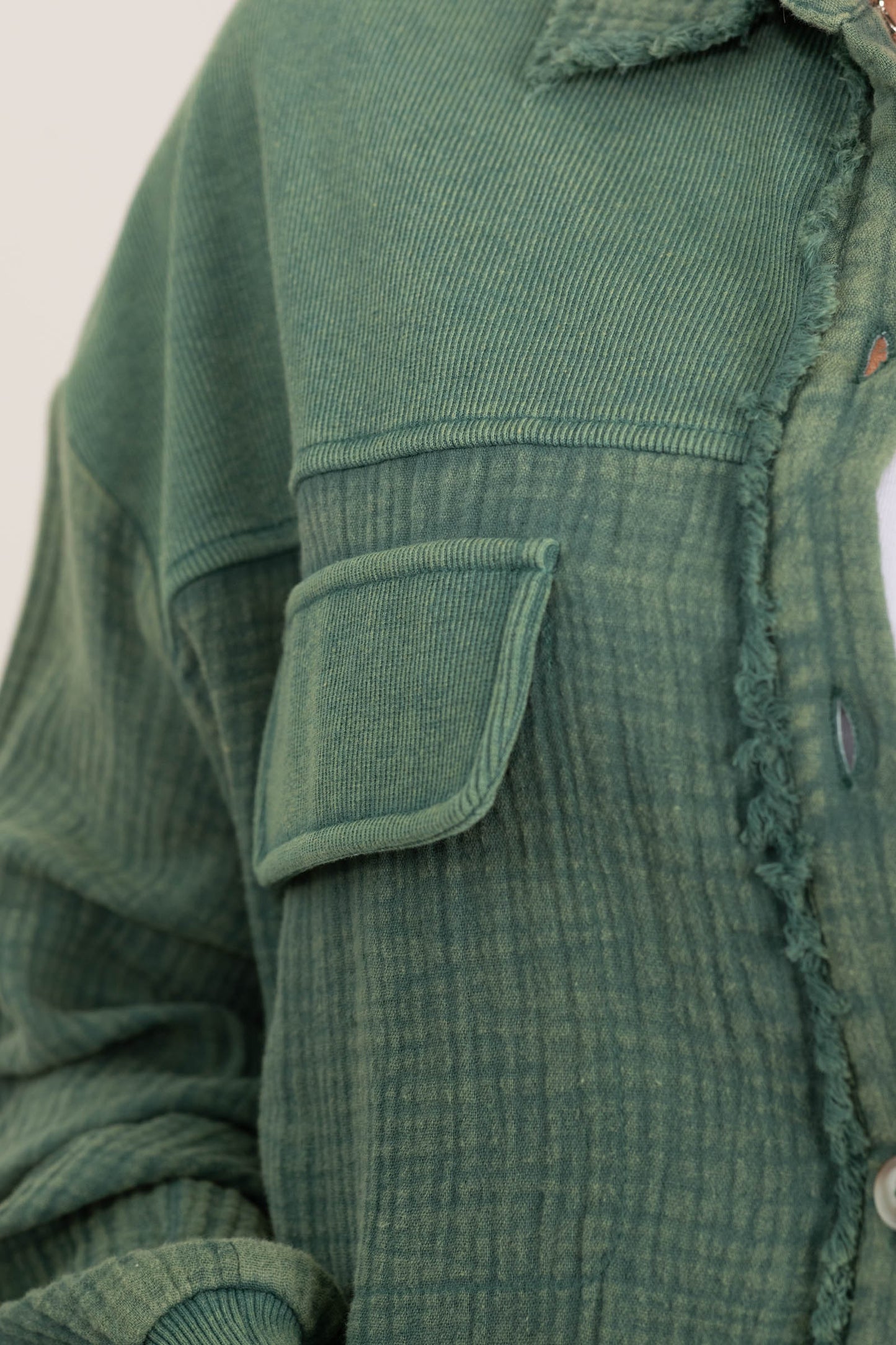 Garment Dyed Boyfriend Fit Button Up Top