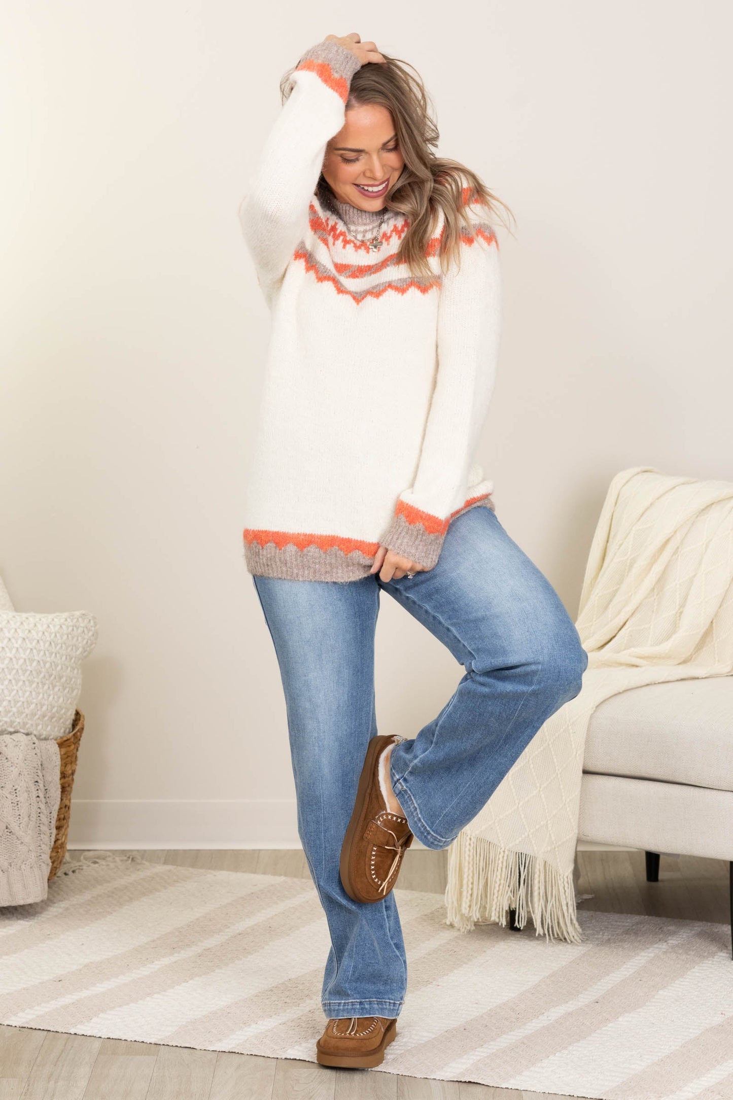 Aztec Print Border Print Sweater
