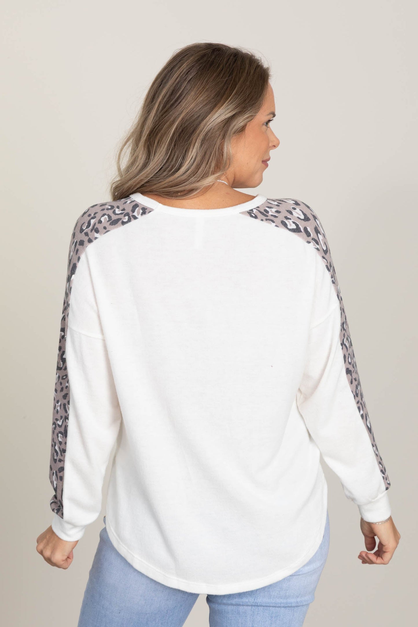 Mocha Abstract Print Knit Long Sleeve Top