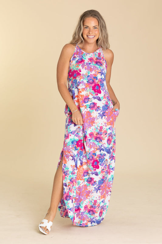 Royal Blue Floral Multicolor Maxi Dress