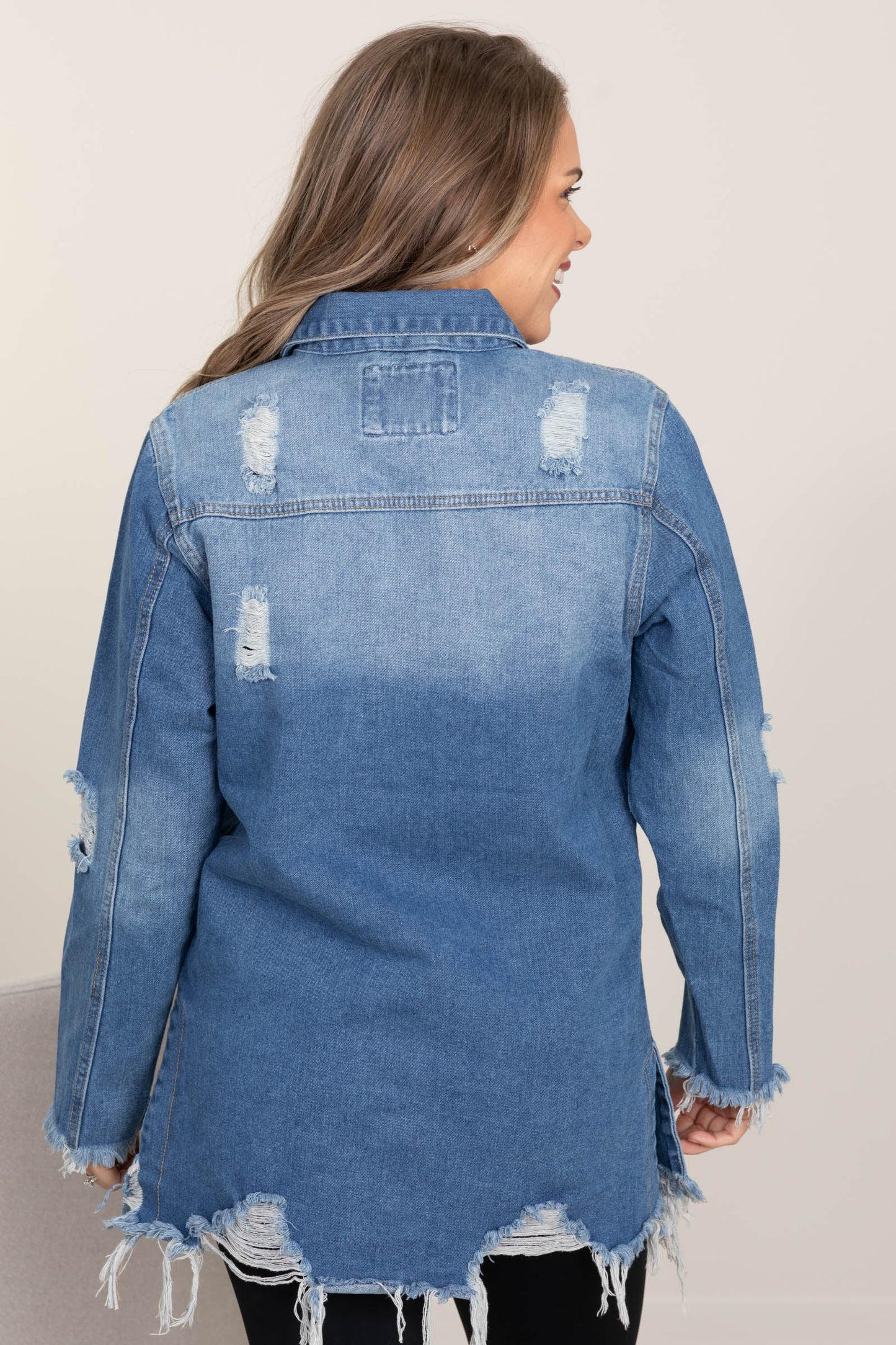 Medium Wash Distressed Denim Jacket
