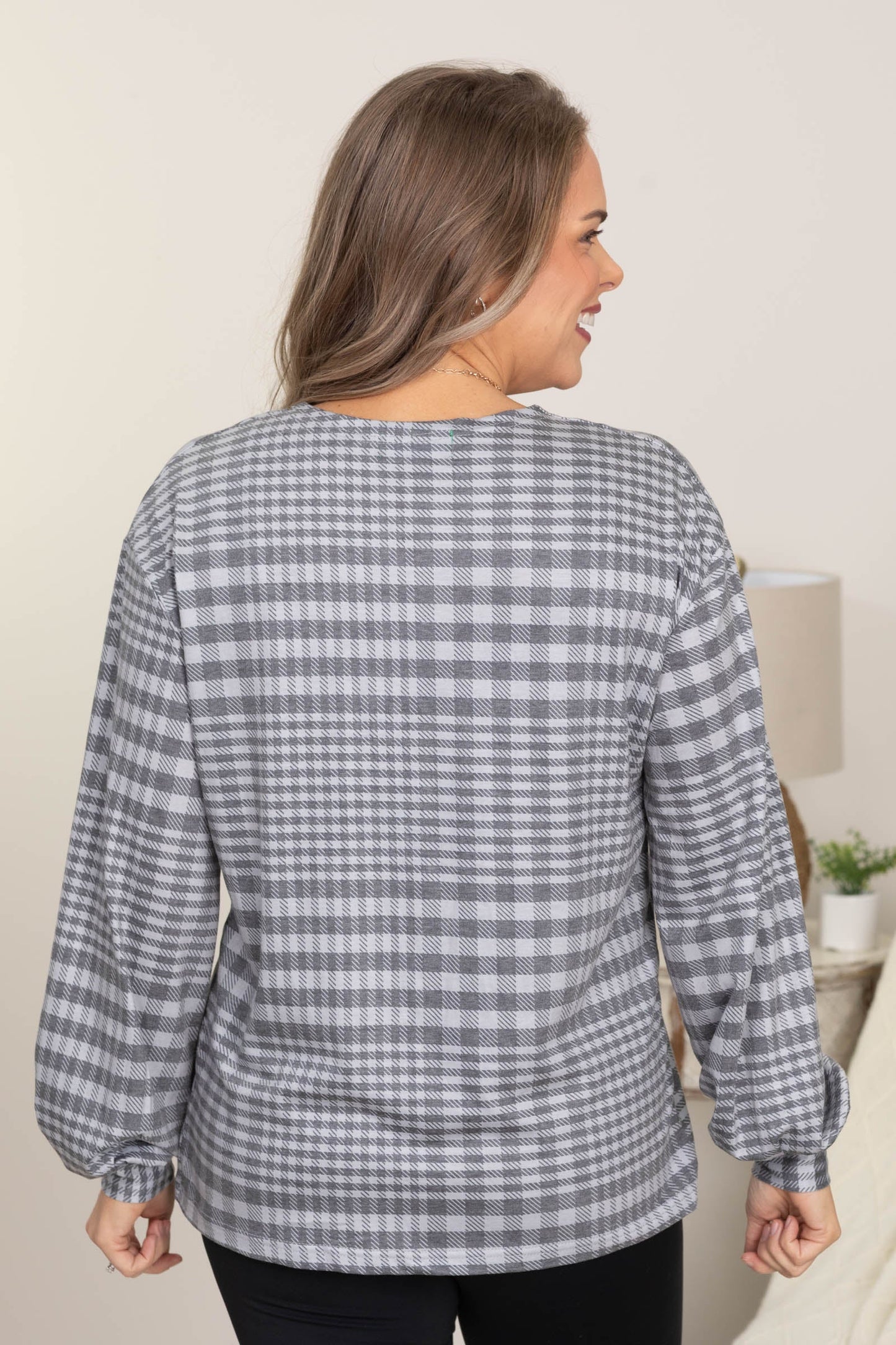 Charcoal and Grey Plaid Knit Cardigan