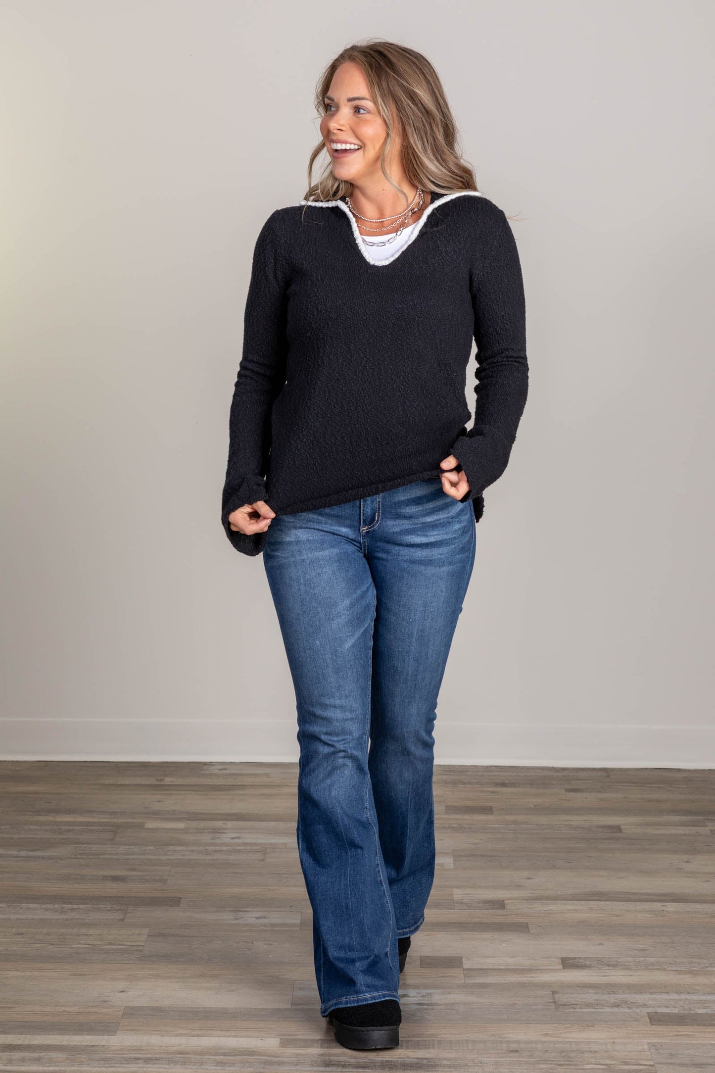 Black Sweater With Open Back Detail