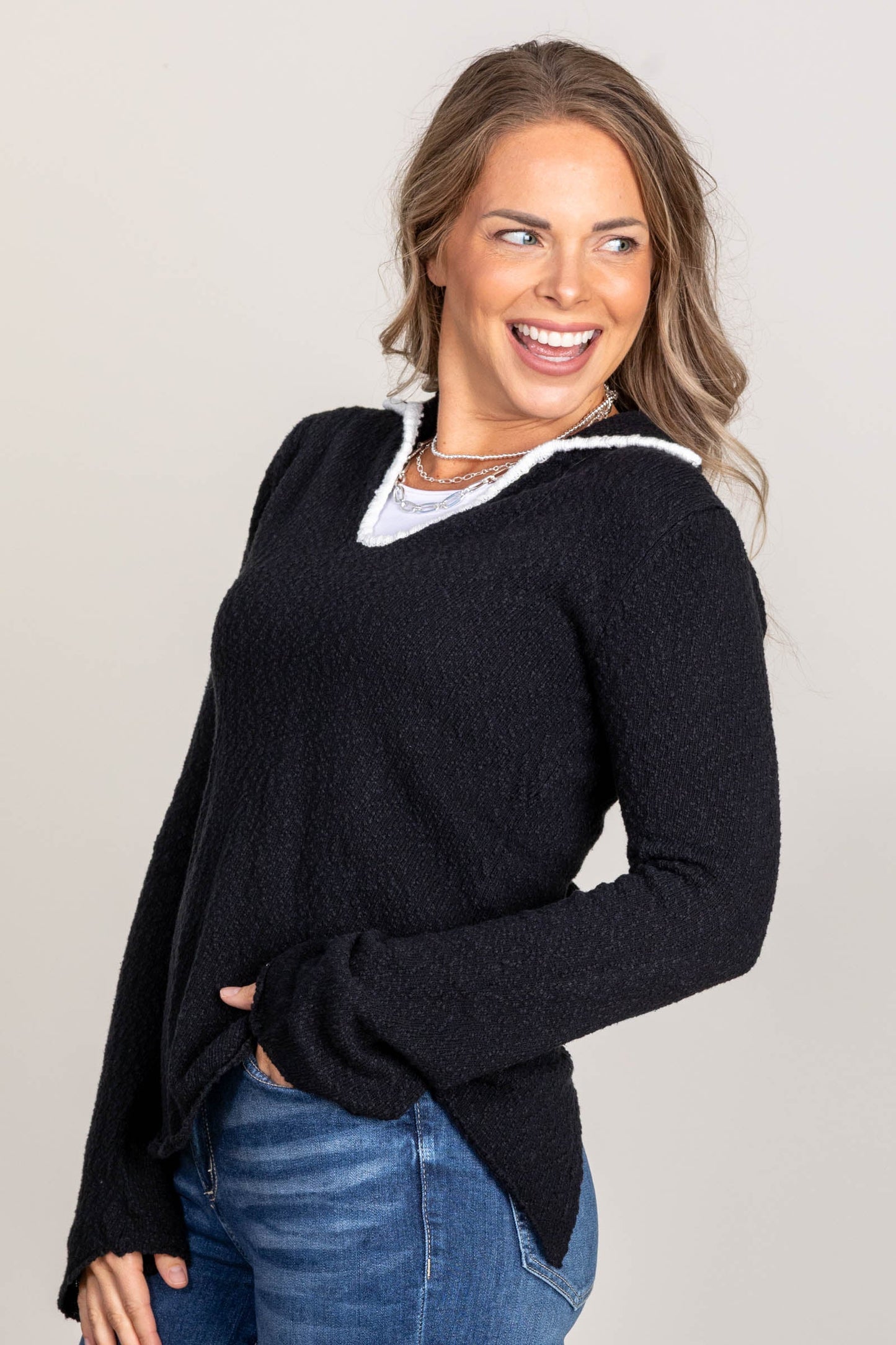 Black Sweater With Open Back Detail