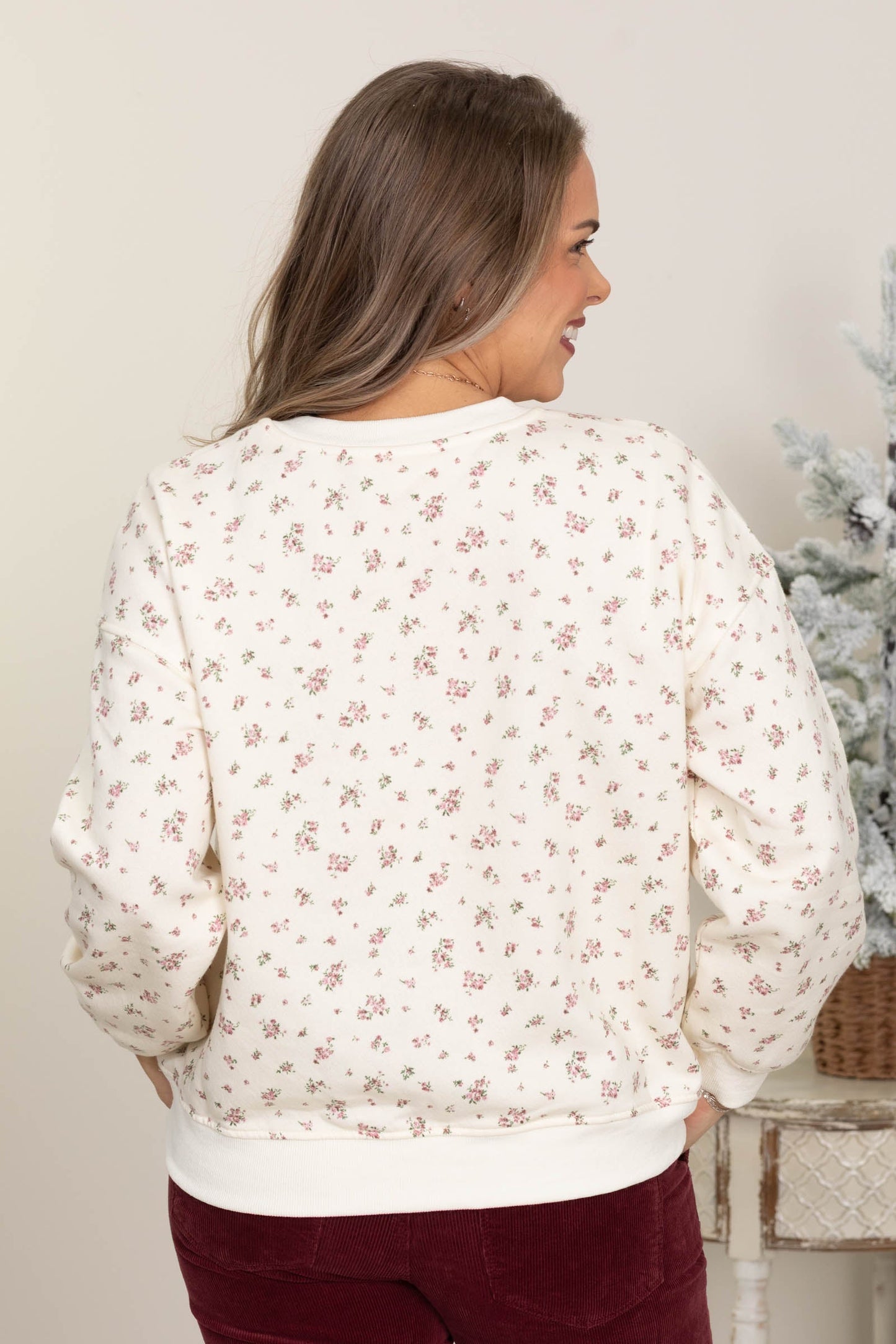 Ivory Floral Crewneck Sweatshirt