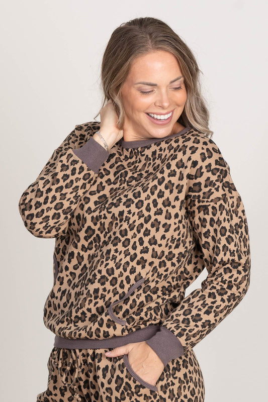 Mocha Leopard Pullover Knit Top