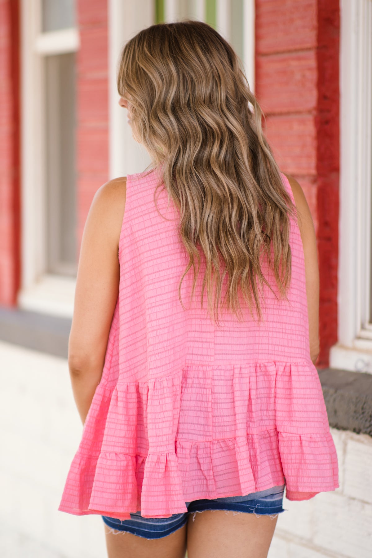 Pink Textured Babydoll Tank