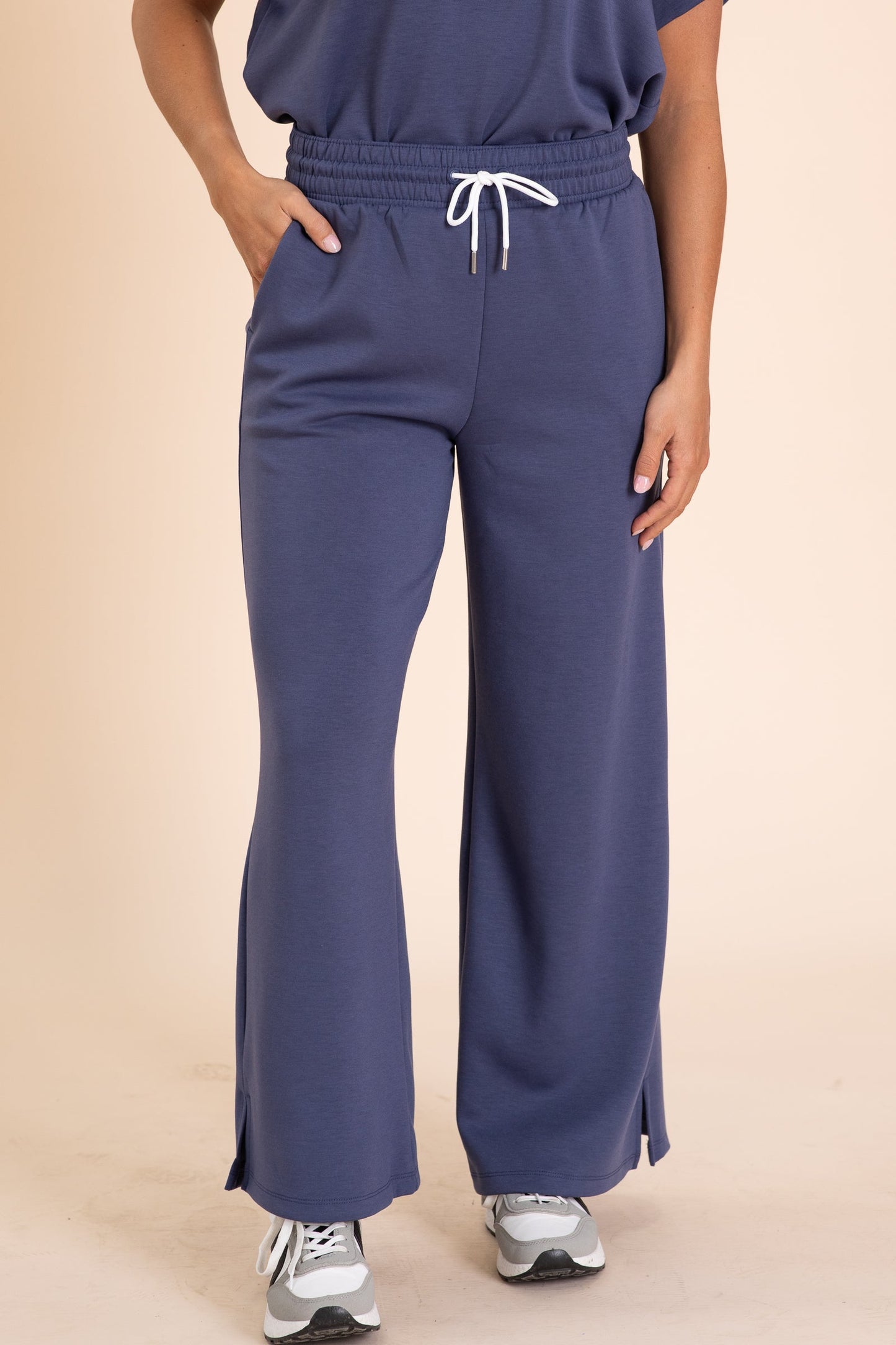 Scuba Drawstring Pants With Slit