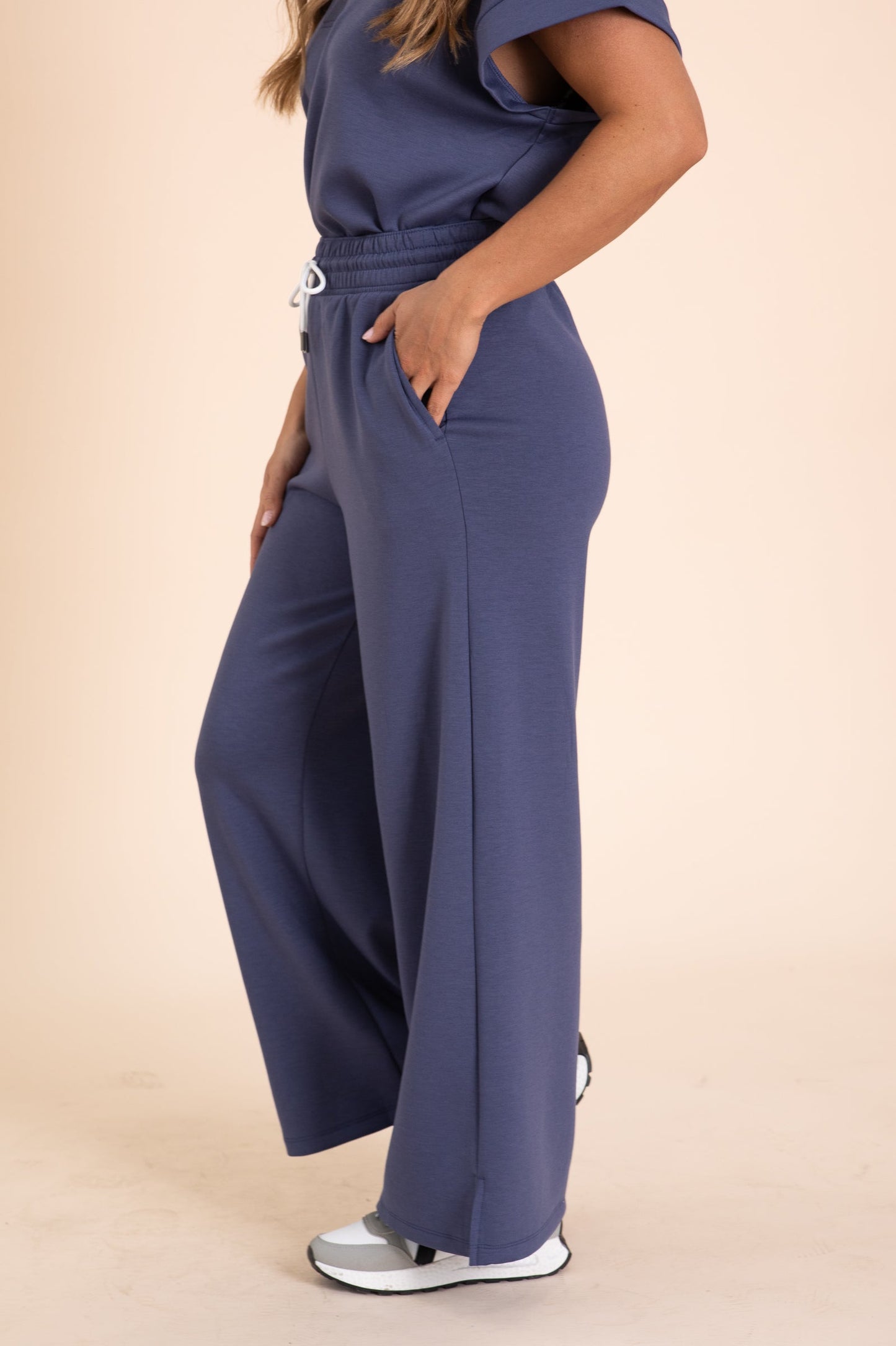 Scuba Drawstring Pants With Slit