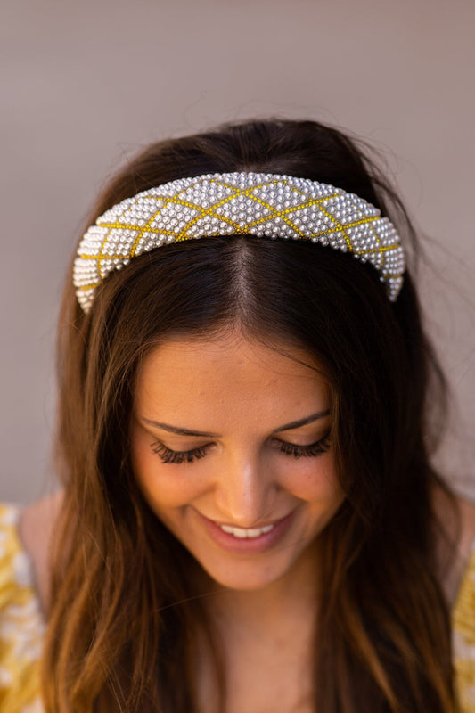 Light Olive Headband With Pearls