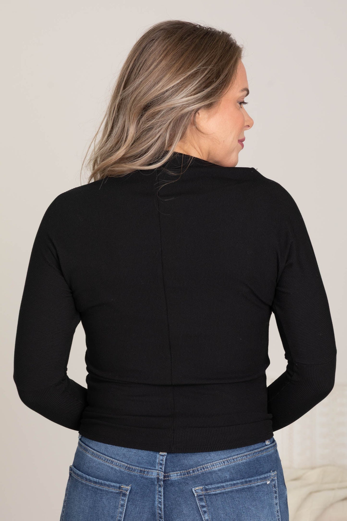 Baby Ribbed Knit Long Sleeve Tops With Cowl