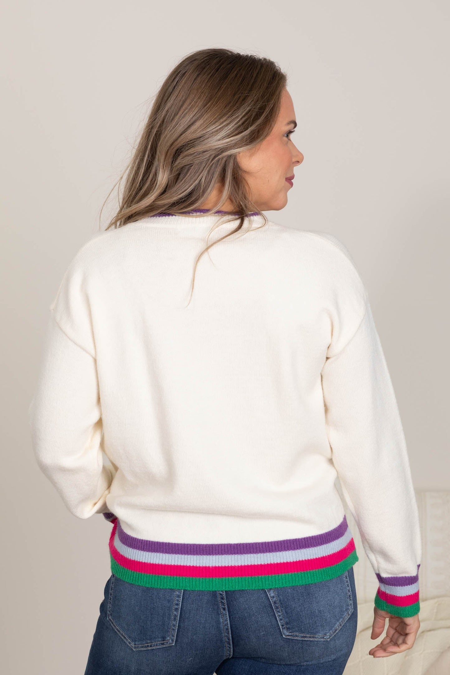 Ivory Tis The Season Contrast Hem Sweater