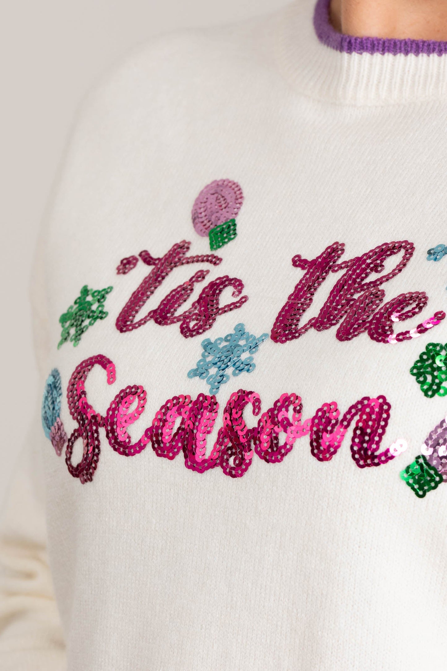 Ivory Tis The Season Contrast Hem Sweater