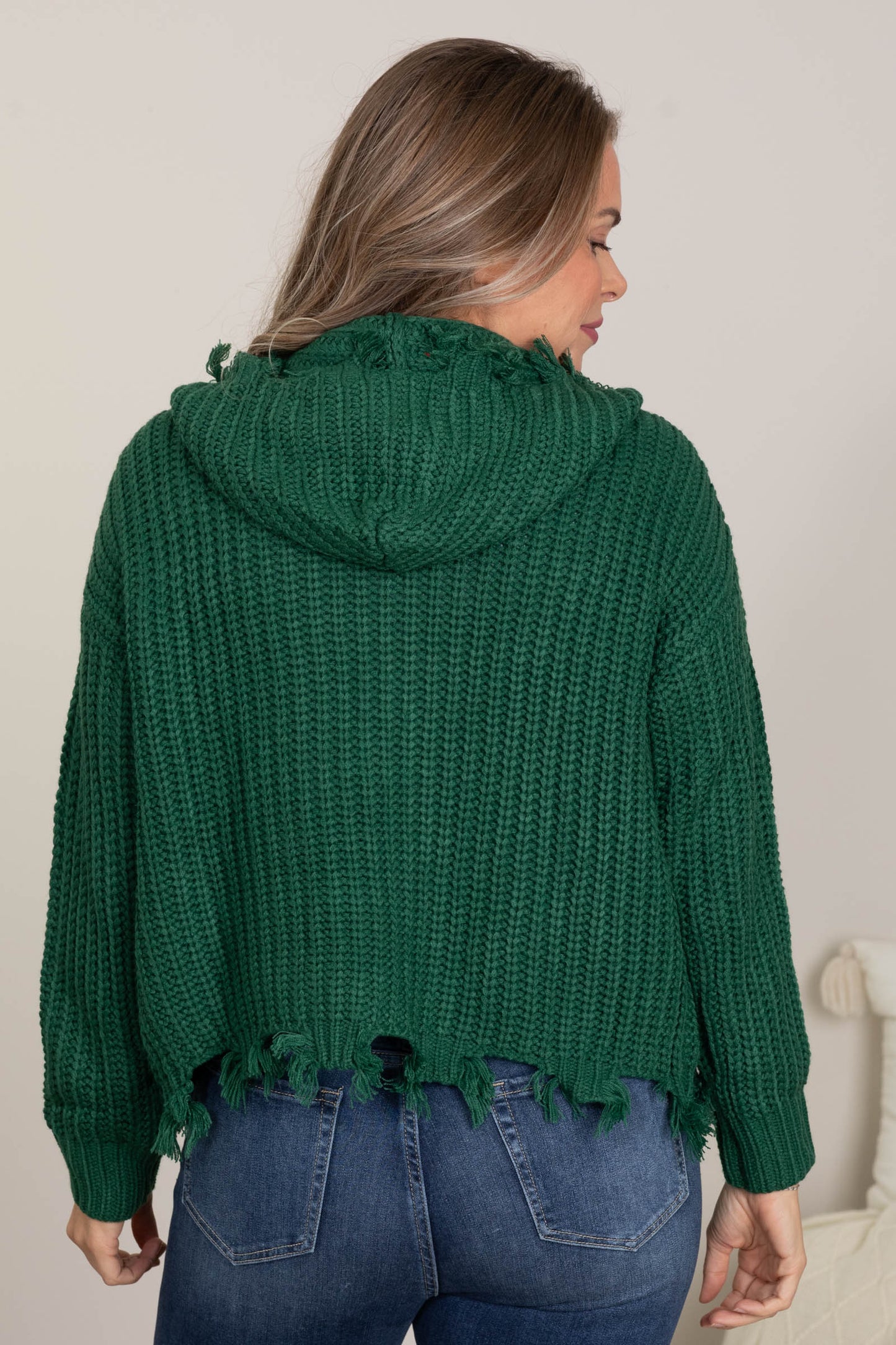 Hunter Green Raw Edges Sweater Jacket