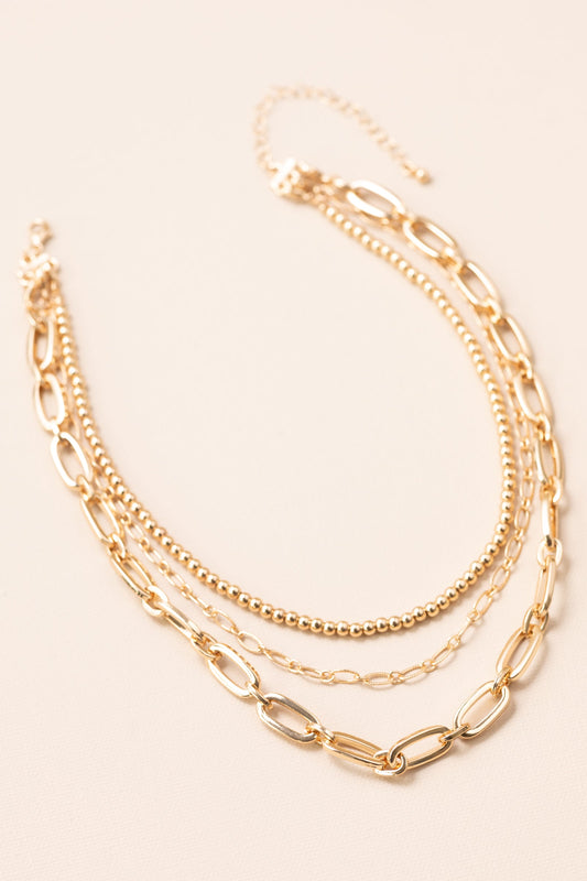 Multi Way Gold Beaded and Gold Chain Necklace
