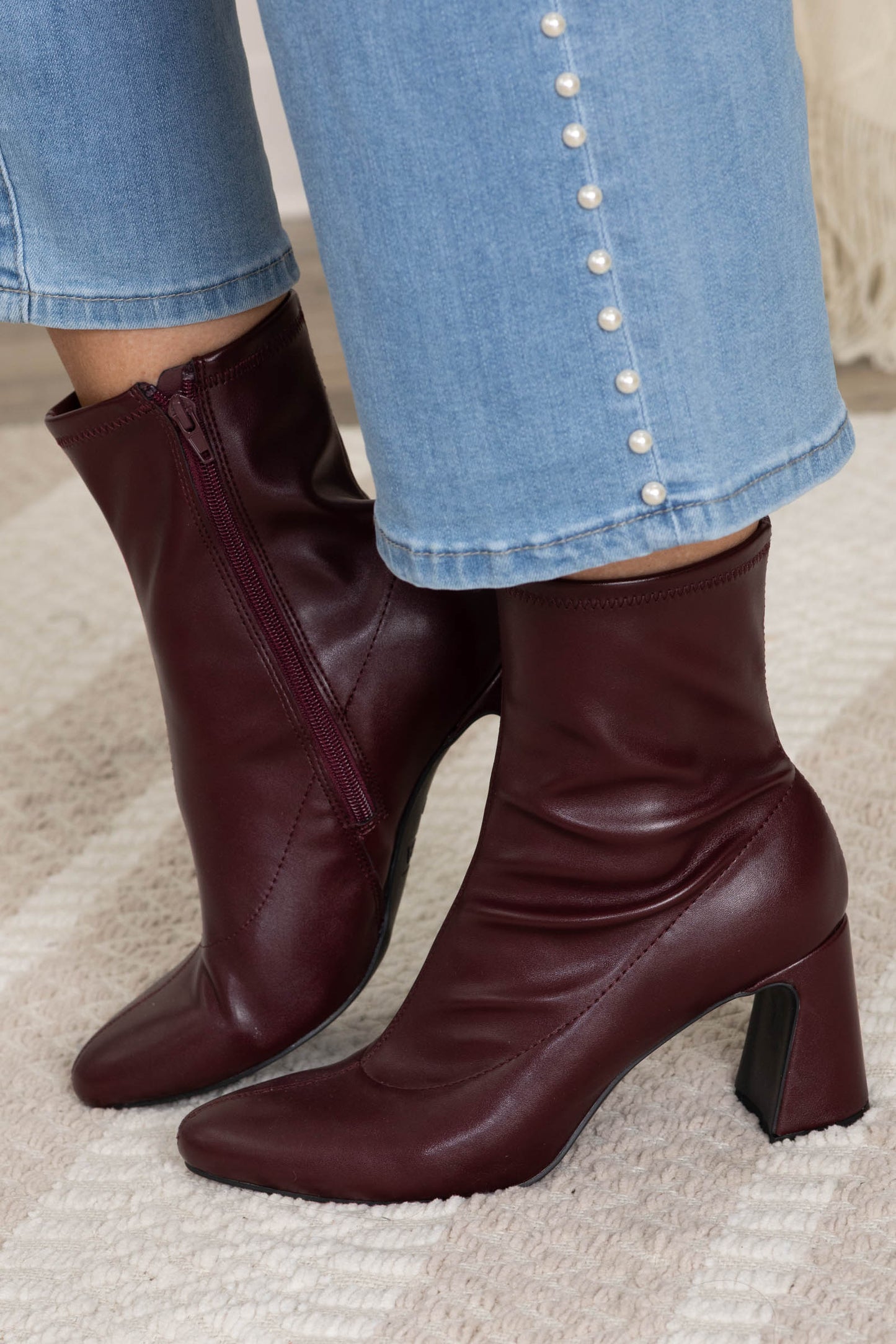 MIA Burgundy Pointed Toe Heel Booties