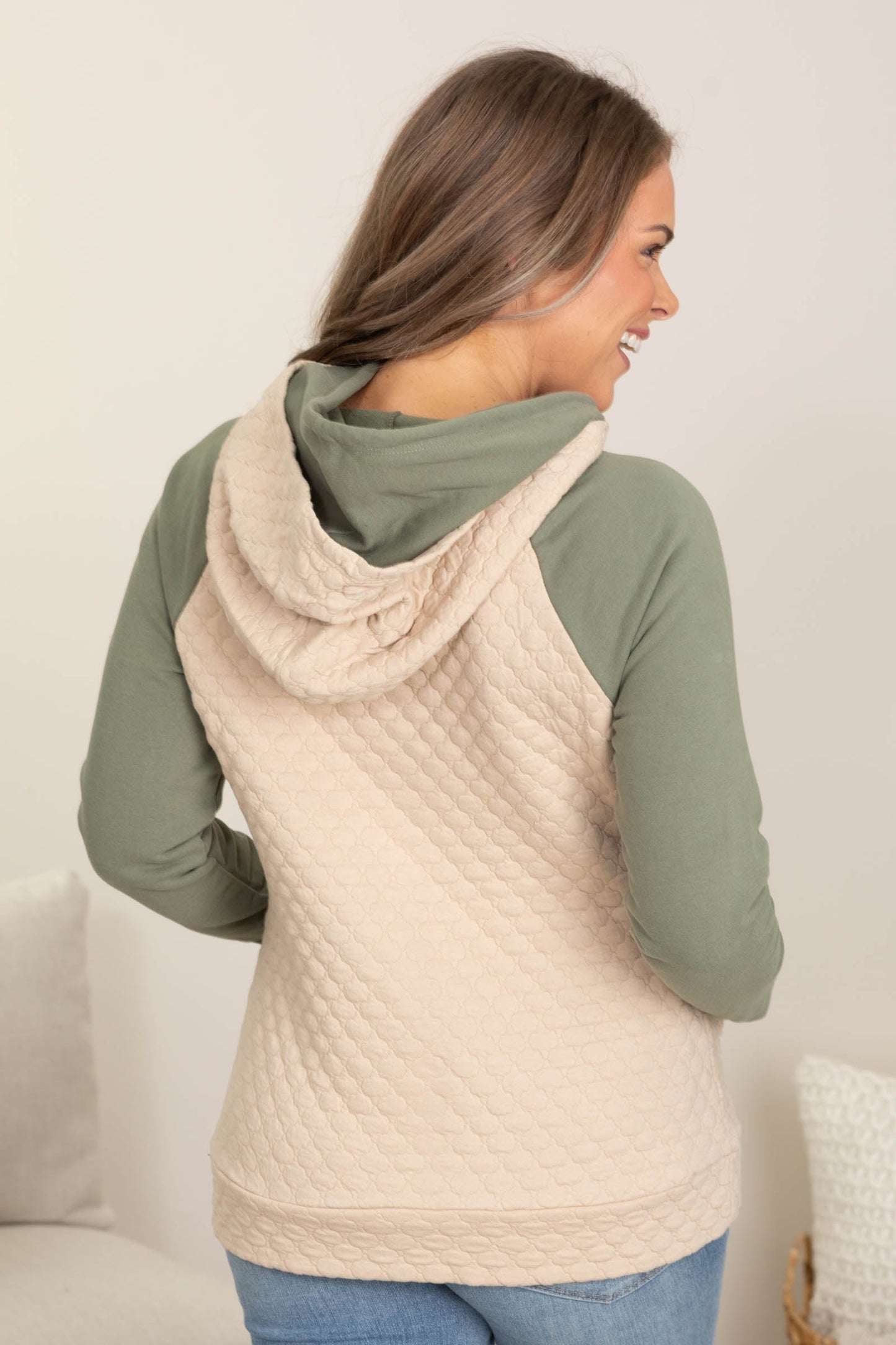 Quilted Jacquard Knit Layered Hood Sweatshirts