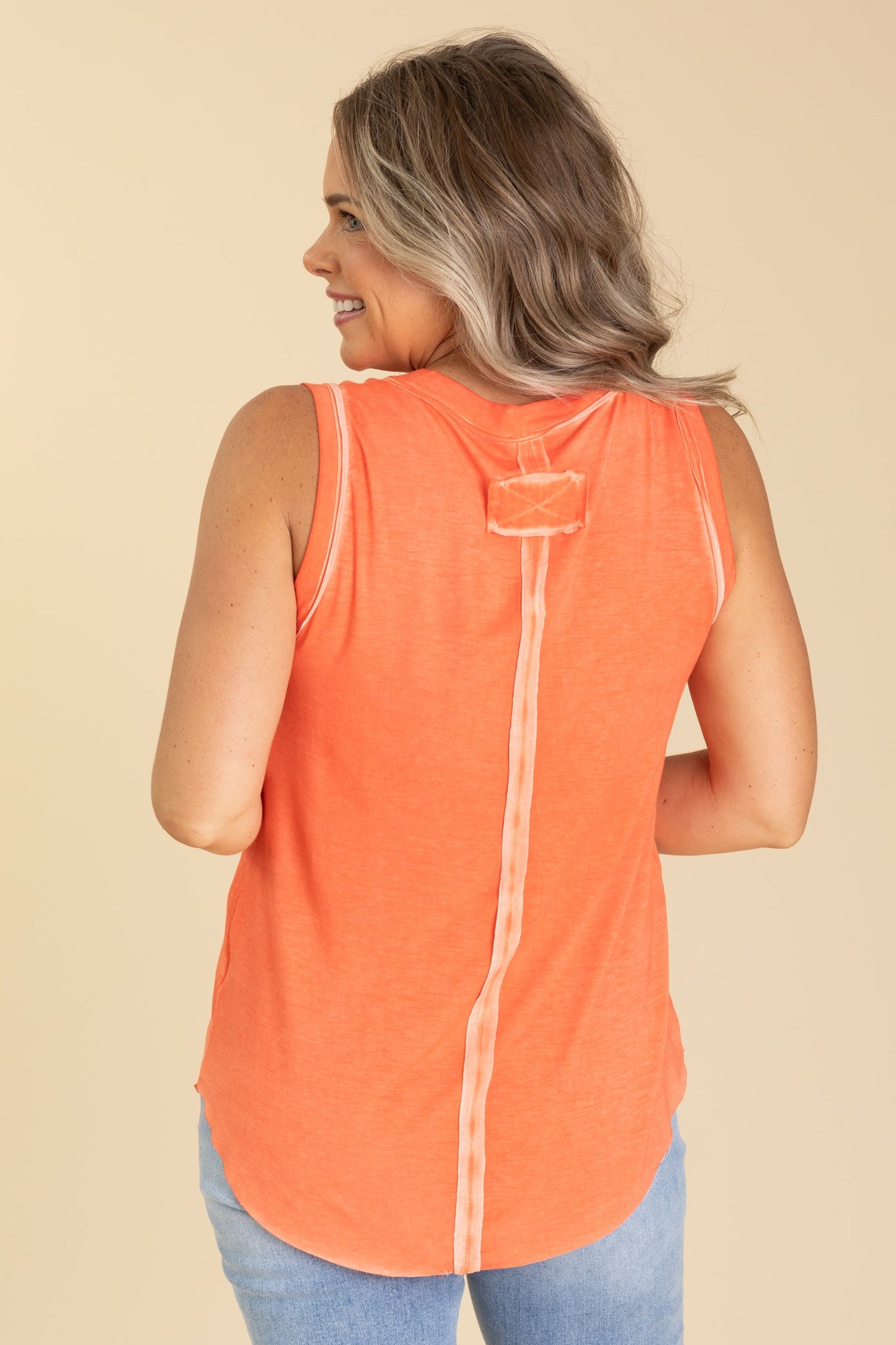 Washed V-Neck Raw Hem Knit Tanks